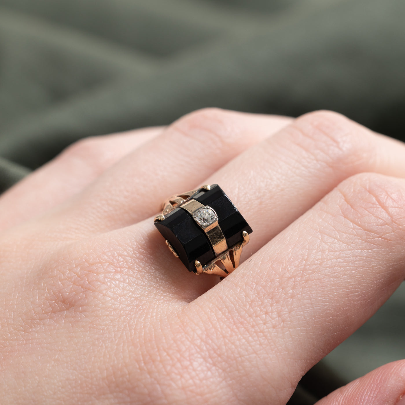 Dome Cut Onyx & Diamond Ring | 5.50ct, 0.08ct | SZ 8.0
