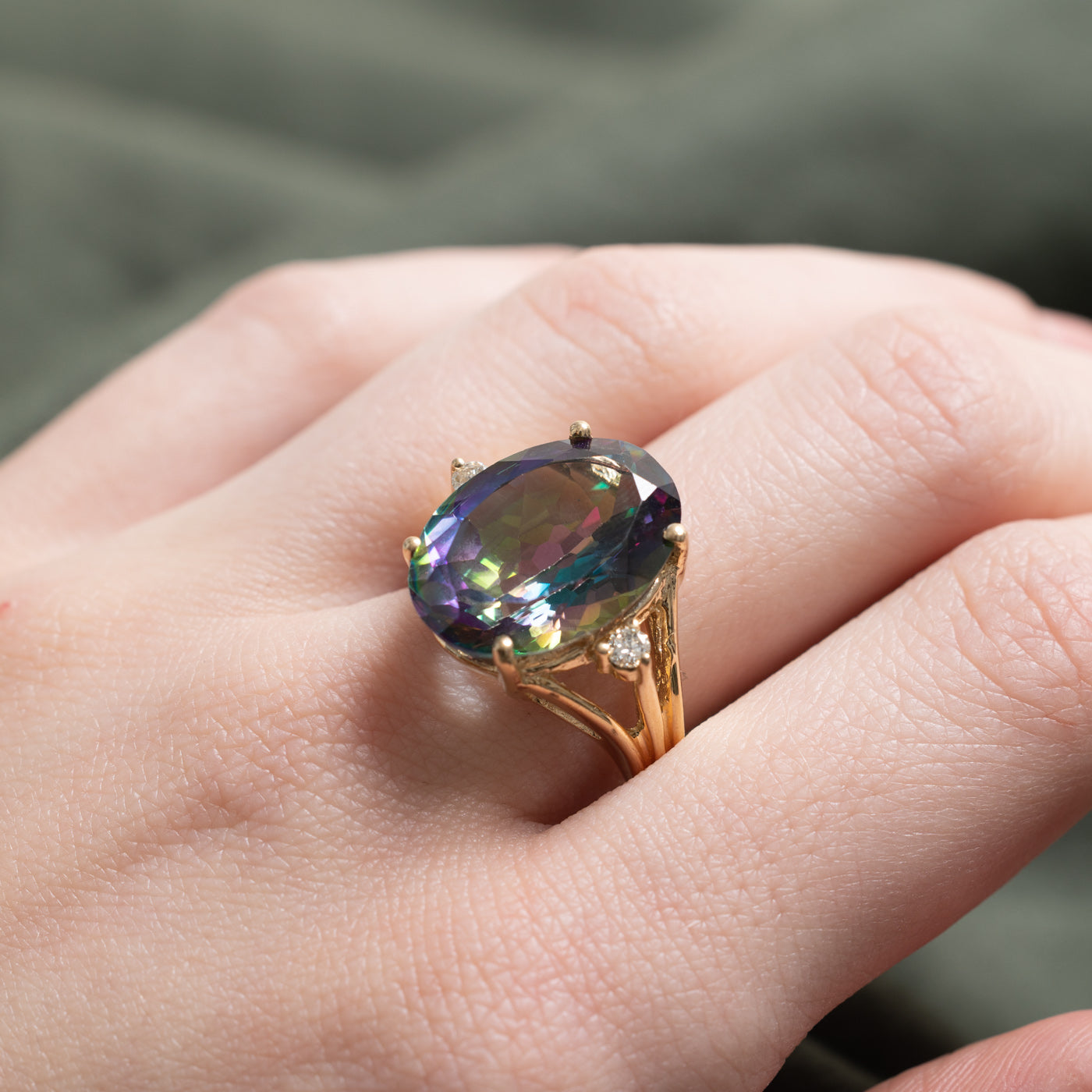 Mystic Topaz & Diamond Accented Cocktail Ring | 14.0ct, 0.10ctw | SZ 9