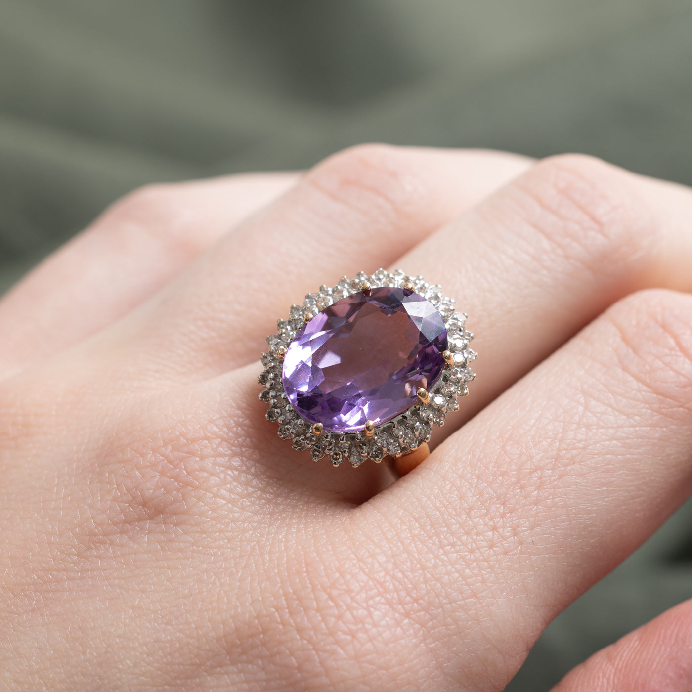 Amethyst & Diamond Petal Halo Cocktal Ring | 8.60ct, 0.32ctw | SZ 8.0
