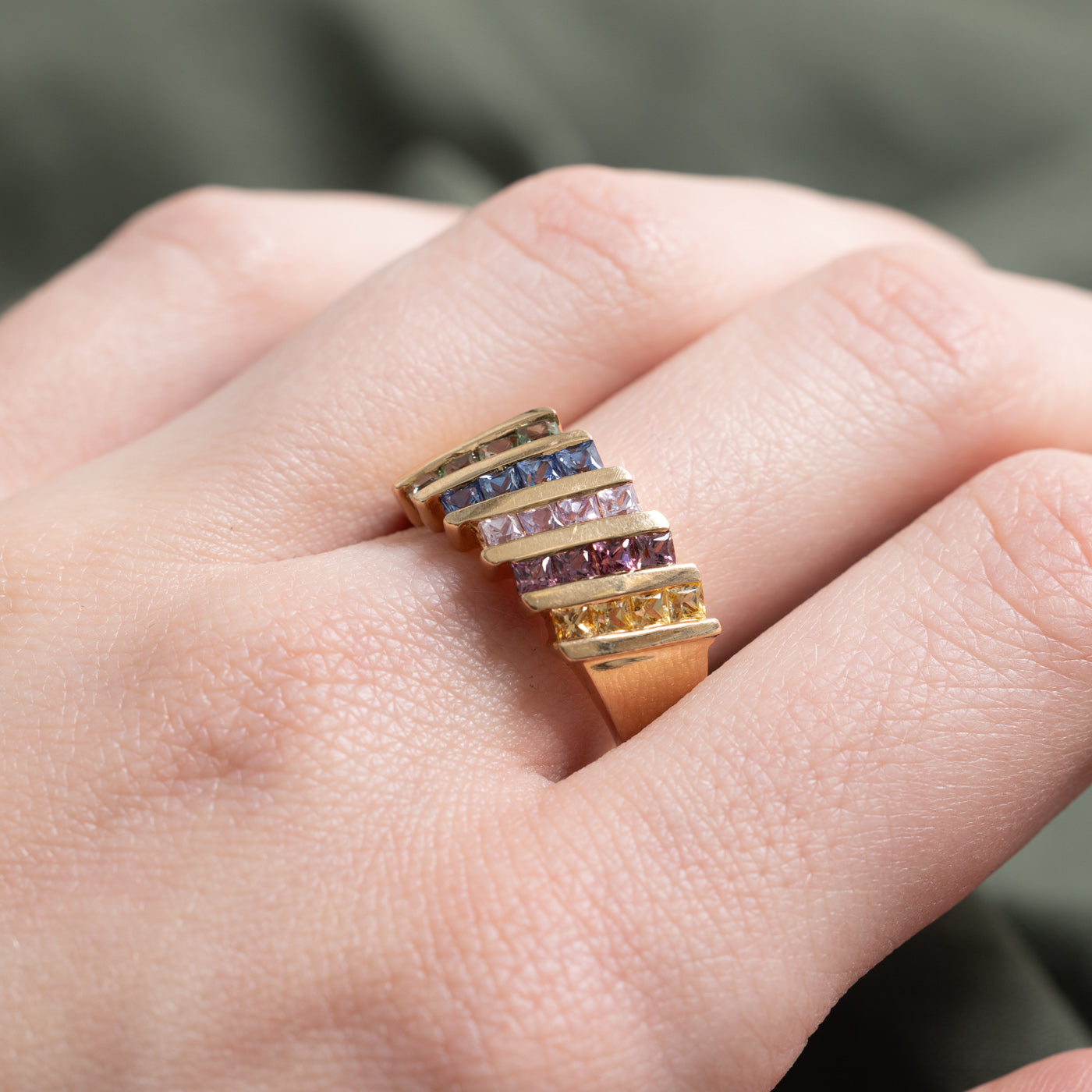 Diagonal Set Multi Coloured Sapphire Ring | 1.44ctw | SZ 8.25