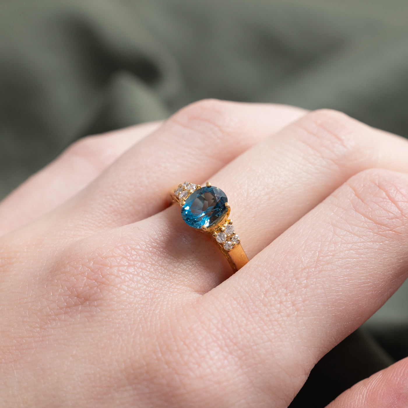 Oval Cut London Blue Topaz & Diamond Ring | 0.92ct, 0.16ctw | SZ 6.5