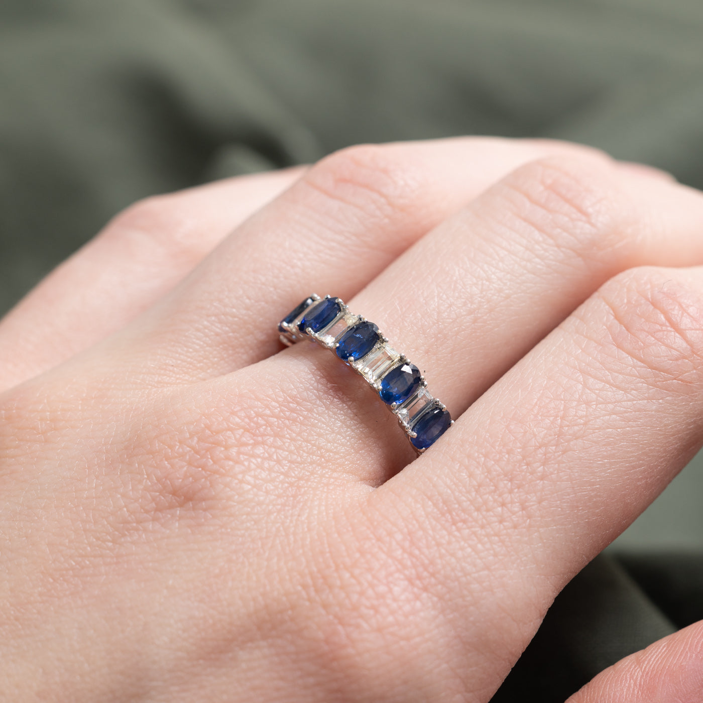 Sapphire & White Sapphire Semi Eternity Band | 1.20ctw, 0.60ctw | SZ 7.0