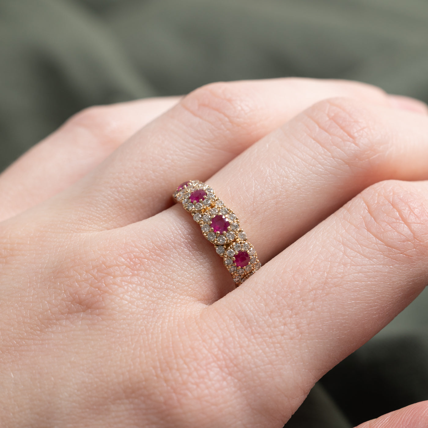 Ruby & Diamond Multi Halo Band | 0.42ctw, 0.50ctw | SZ 7.25