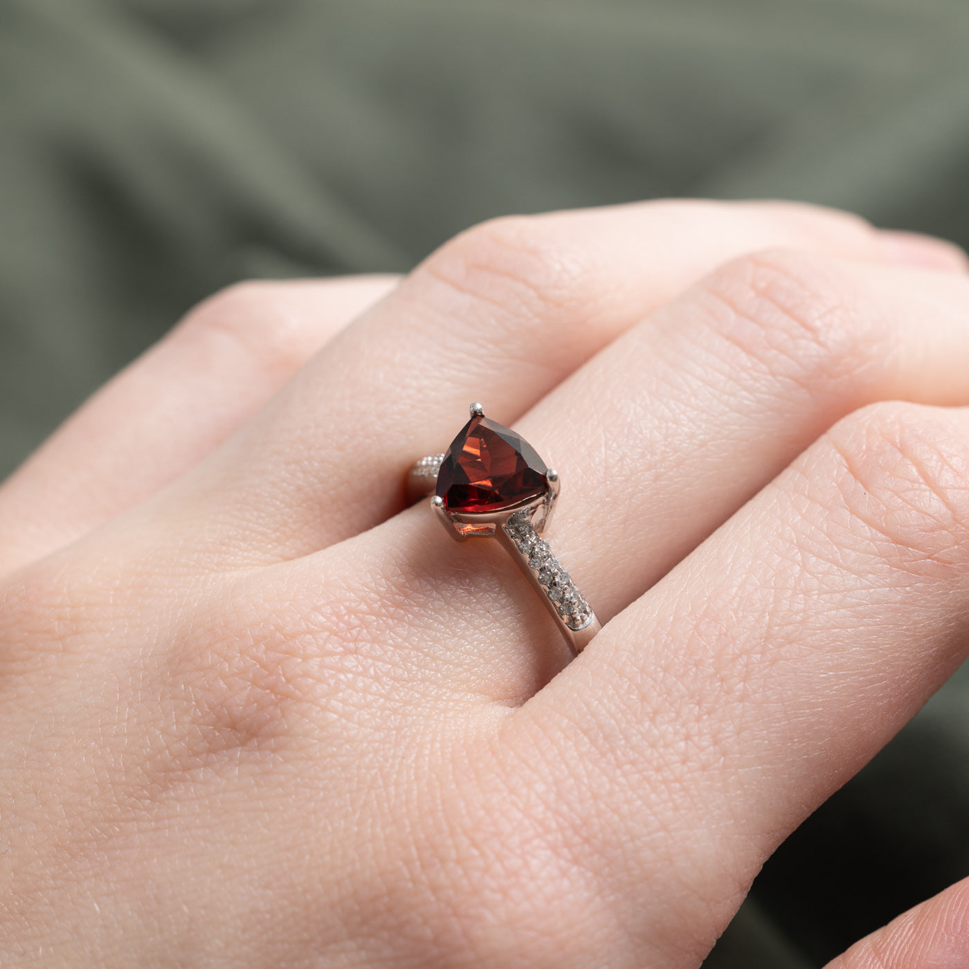 Trillion Cut Garnet & Diamond Ring | 1.90ct, 0.10ctw | SZ 8.0
