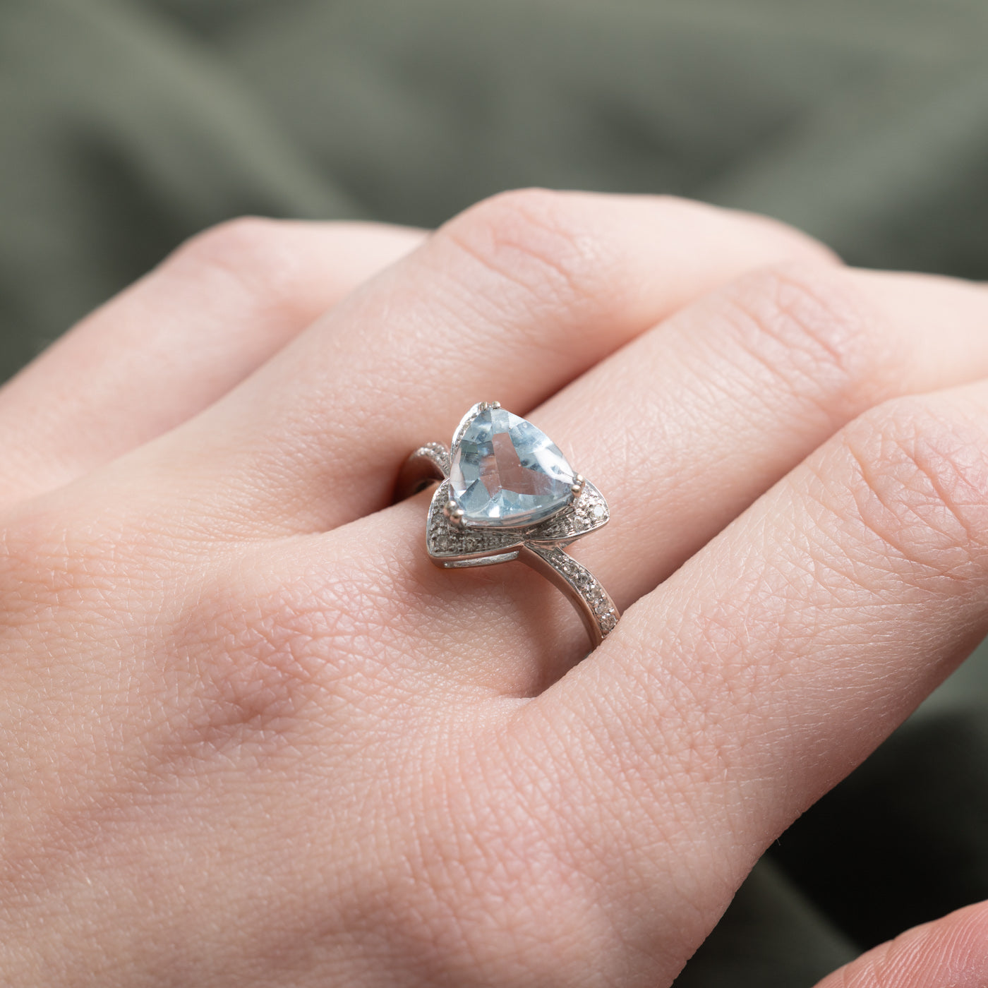 Trillion Cut Aquamarine & Diamond Accented Ring | 1.85ct, 0.12ctw | SZ 9.25