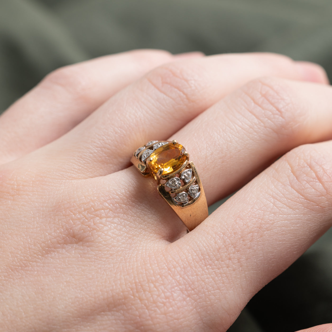Oval Cut Citrine & Diamond Accented Ring | 1.00ct, 0.06ctw | SZ 8.75