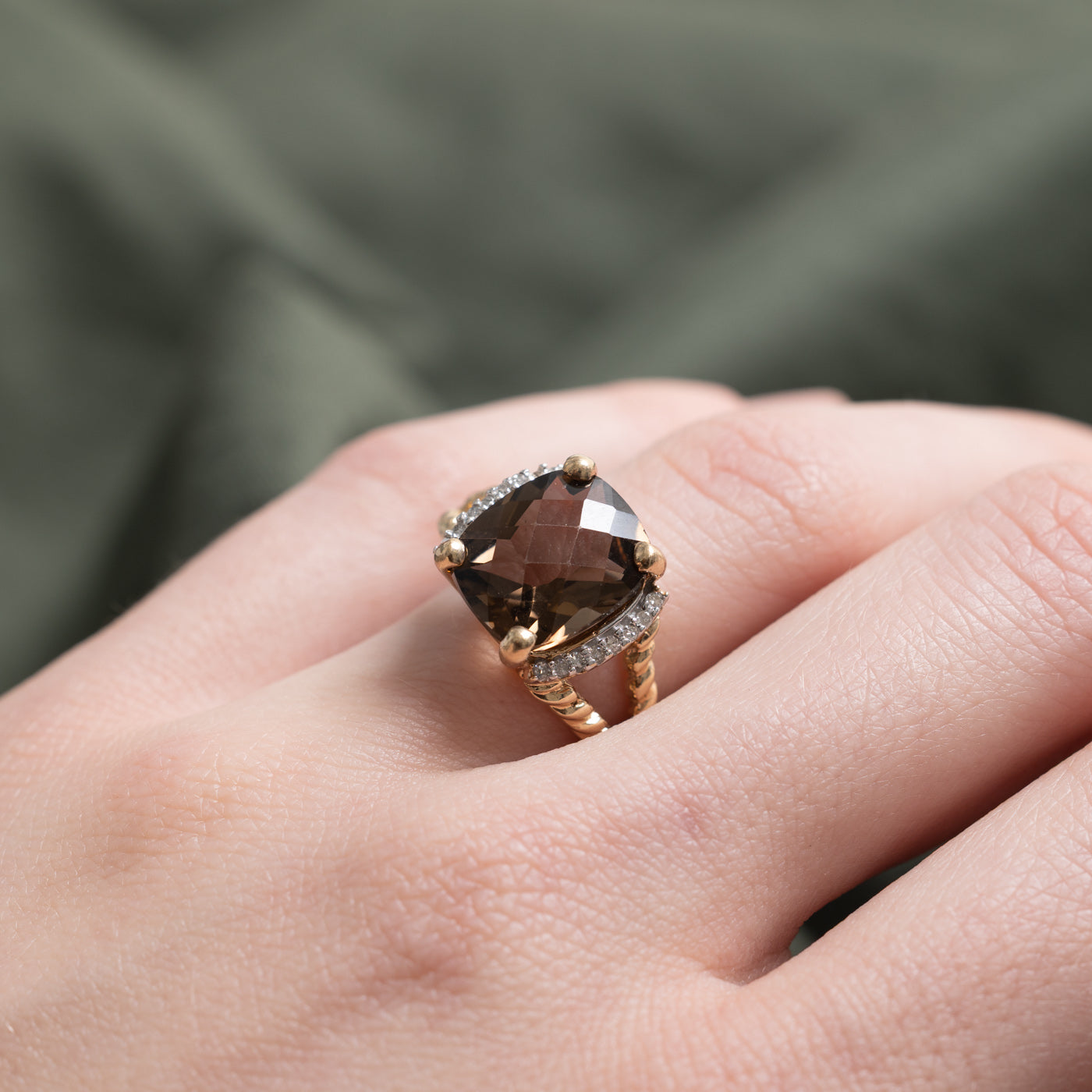 Smoky Quartz & Diamond Cocktail Ring | 6.00ct, 0.08ctw | SZ 7.0