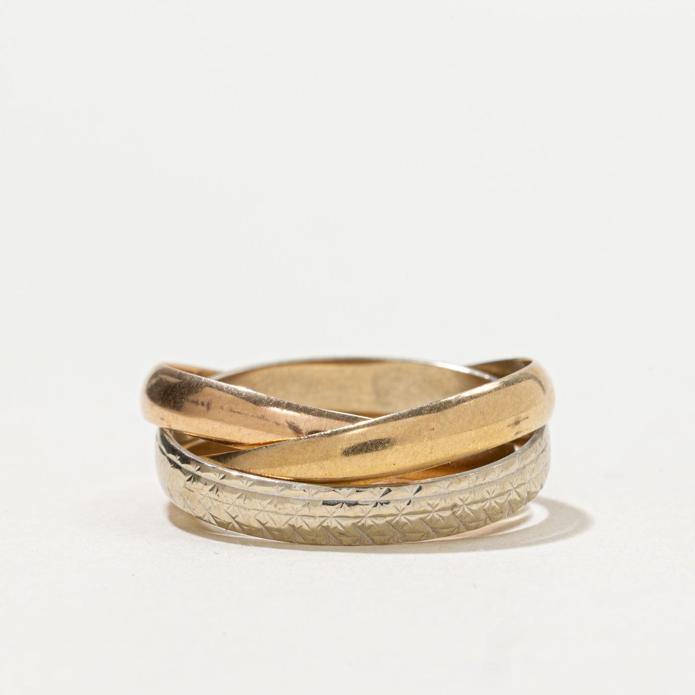 Bague Trinity entrelacée en or jaune, blanc et rose 18 carats d'Italie | Taille 6,75