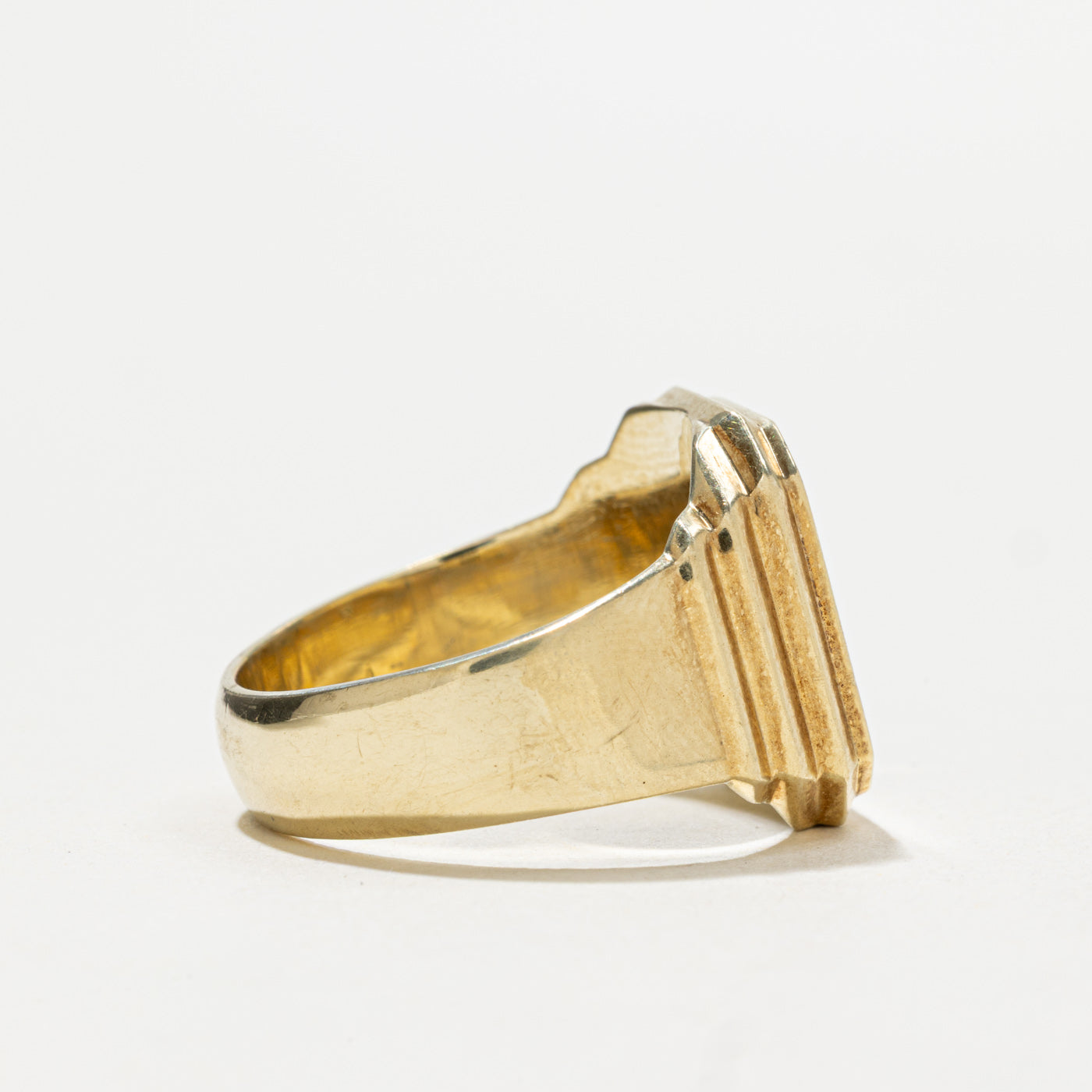 Bague chevalière cannelée antique austro-hongroise en or jaune 14 carats | Taille 10