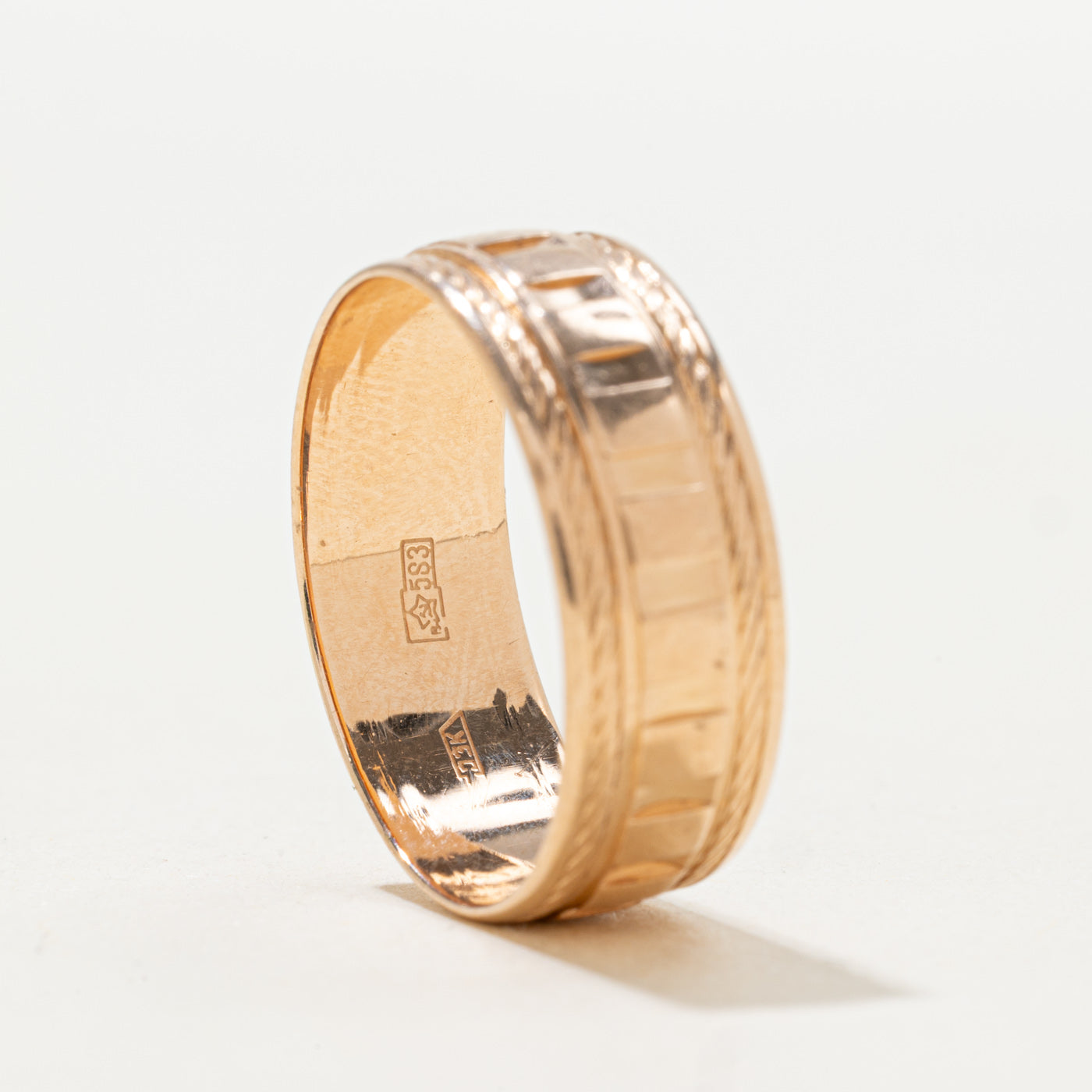 Soviet 14k Rose Gold Fluted Rope Band | 7.25mm | SZ 9