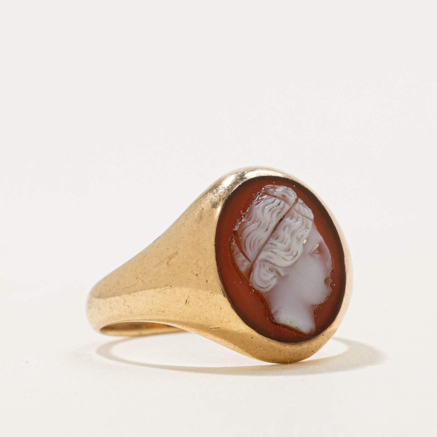 10k Agate Cameo Signet Ring | 3.4ct | SZ 10.25