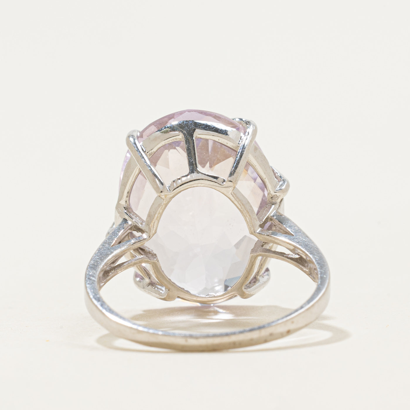 10k Oval Checkerboard Amethyst & Diamond Cocktail Ring | 8.53ct, 0.03ct | SZ 7