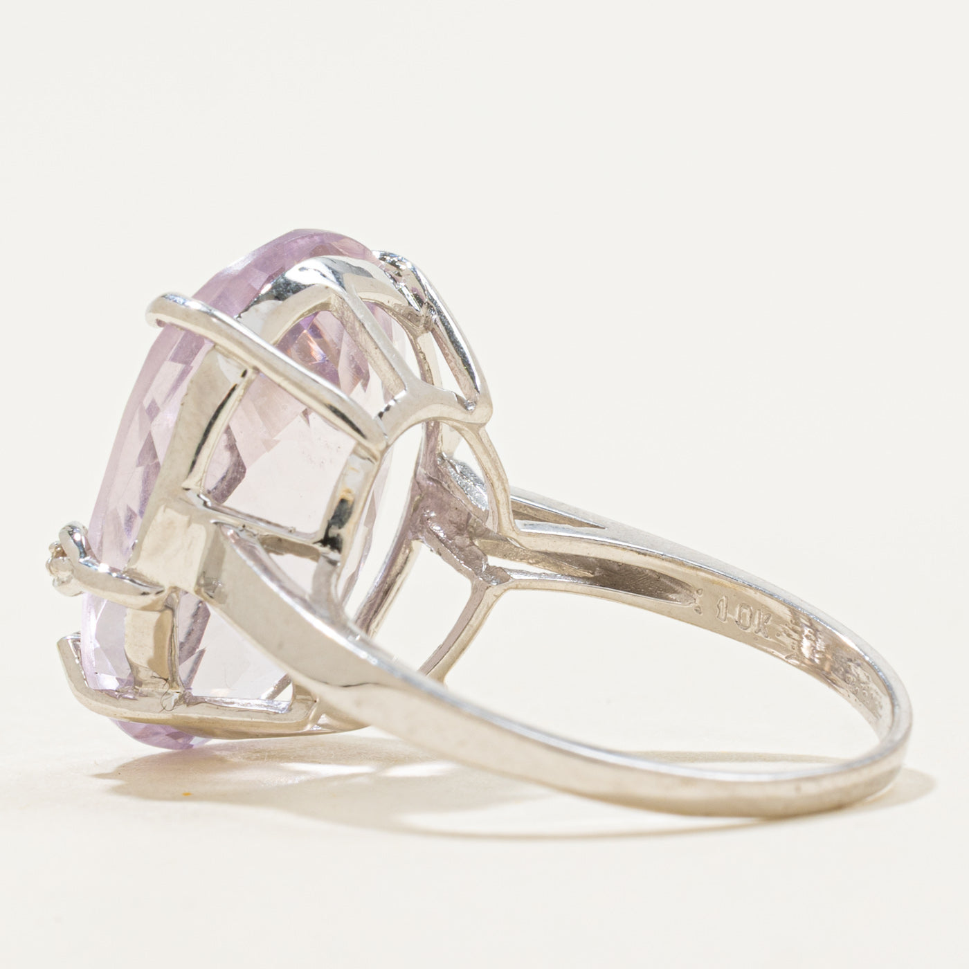 10k Oval Checkerboard Amethyst & Diamond Cocktail Ring | 8.53ct, 0.03ct | SZ 7