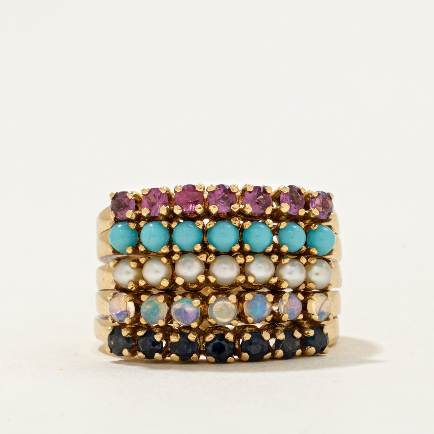 14k Multi Gemstone Stacked Ring | 0.85ctw