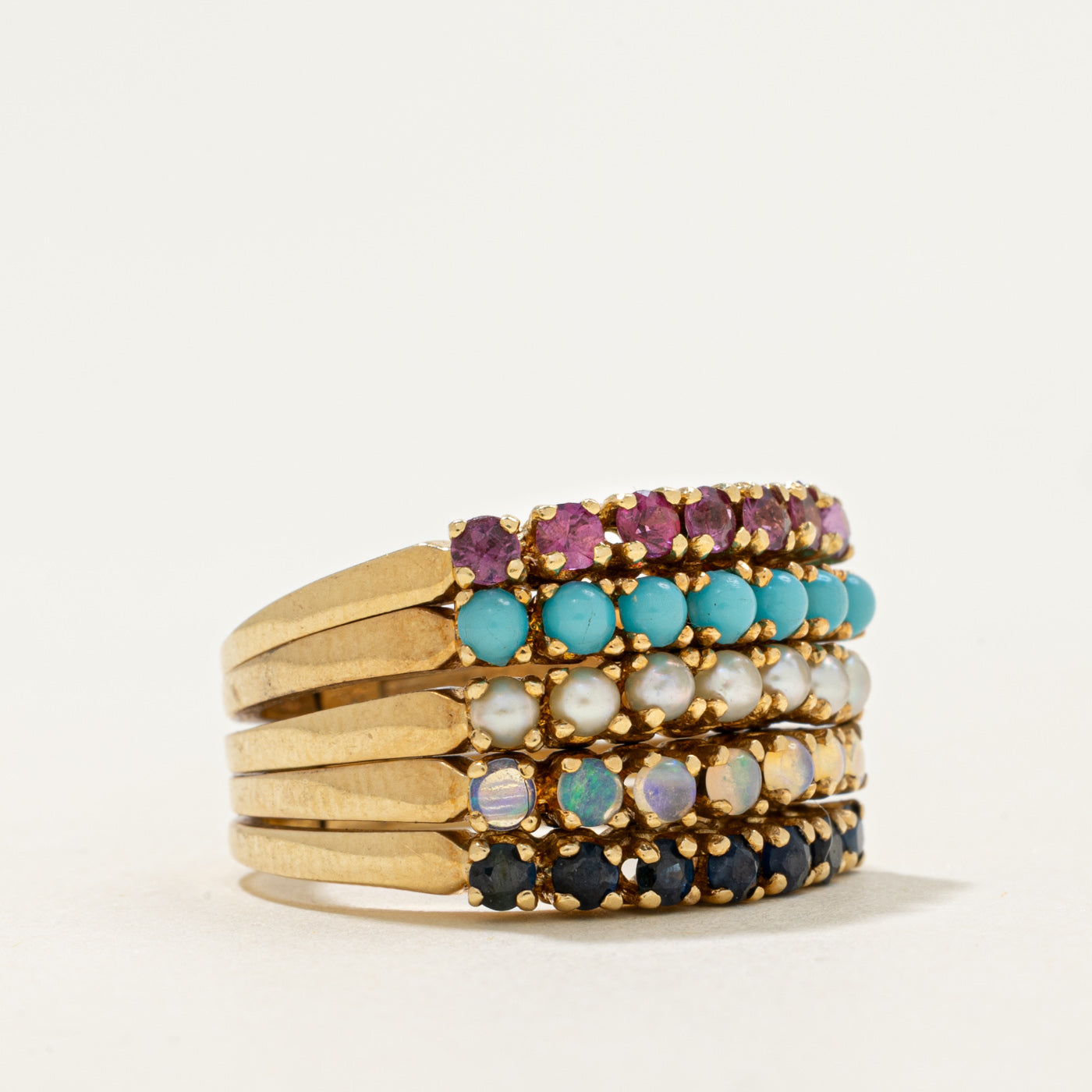 14k Multi Gemstone Stacked Ring | 0.85ctw
