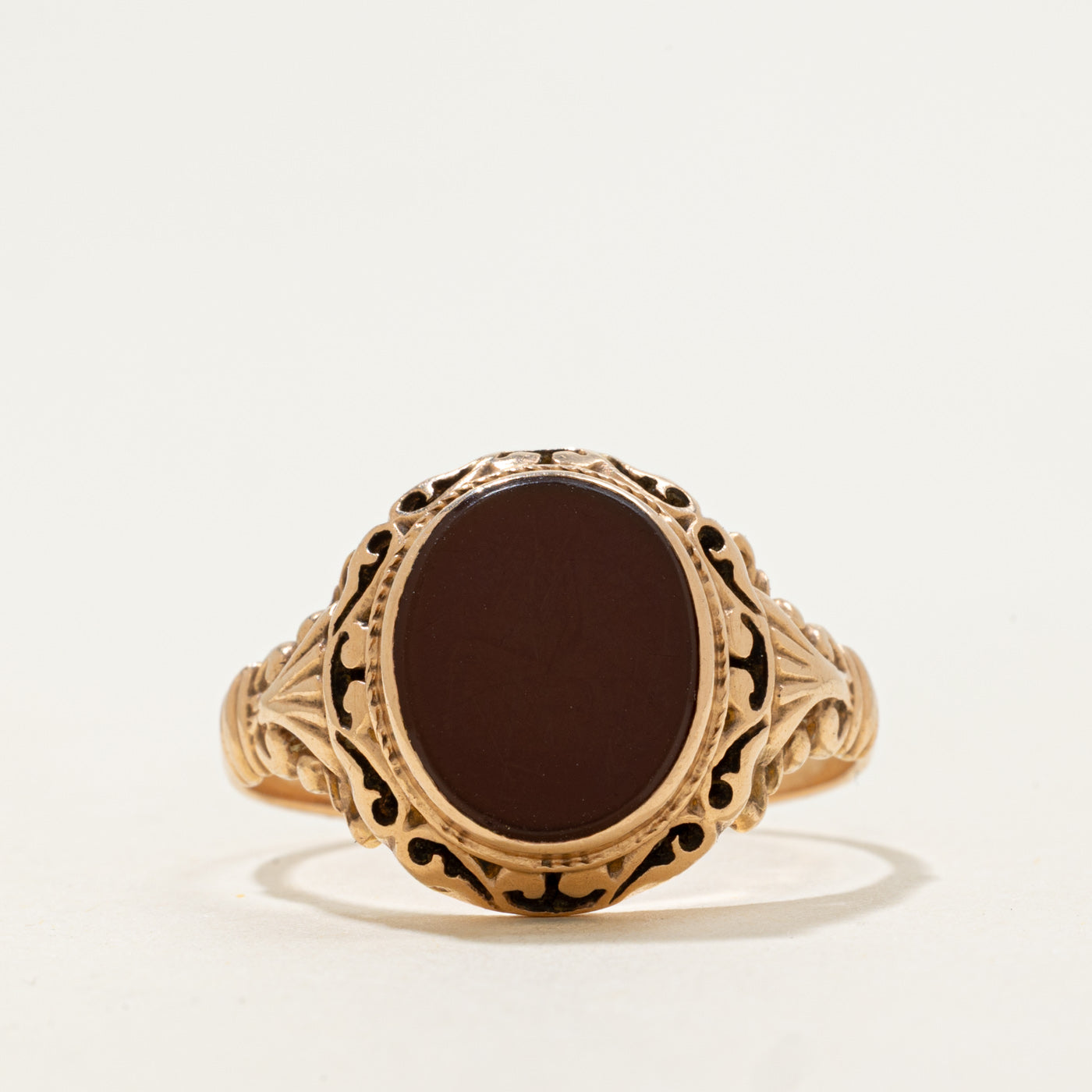 Vintage Hungarian 14k Carnelian Oval Slab Cut Signet Style Ring | 1.7ct | SZ 9.75