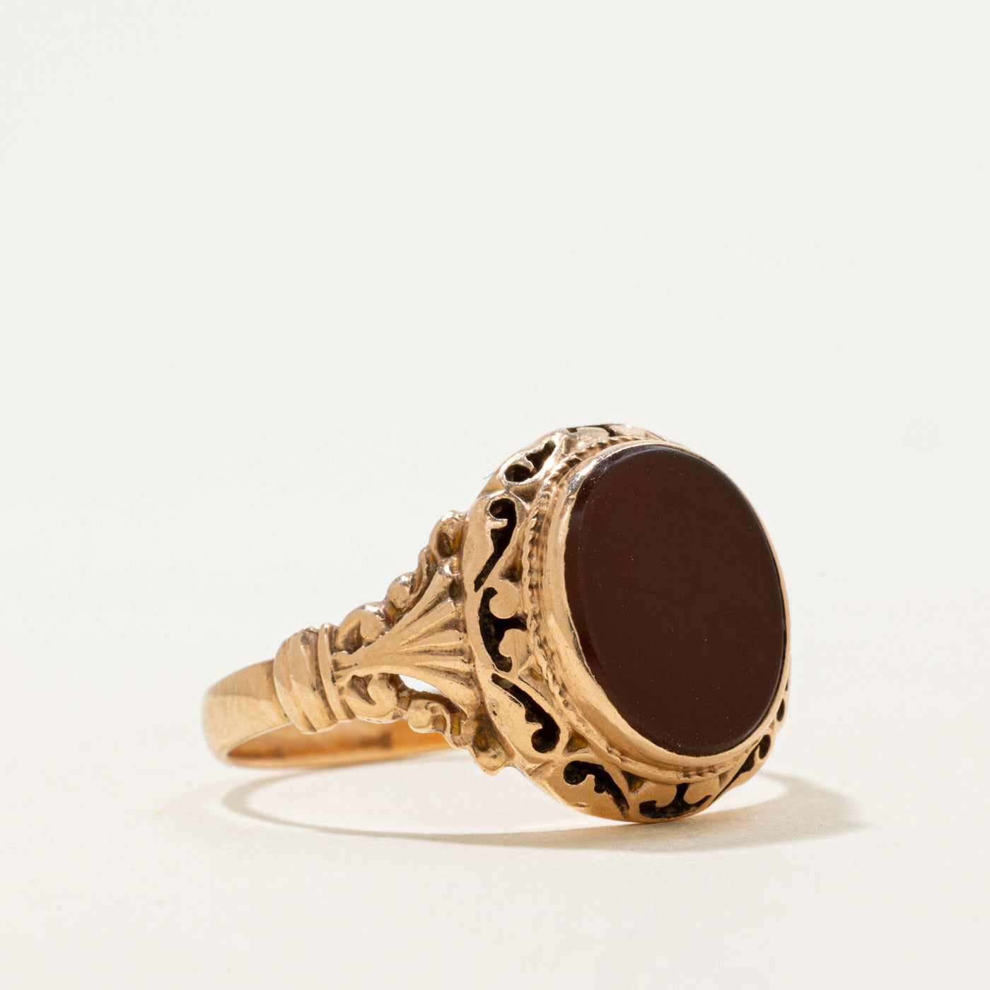 Vintage Hungarian 14k Carnelian Oval Slab Cut Signet Style Ring | 1.7ct | SZ 9.75