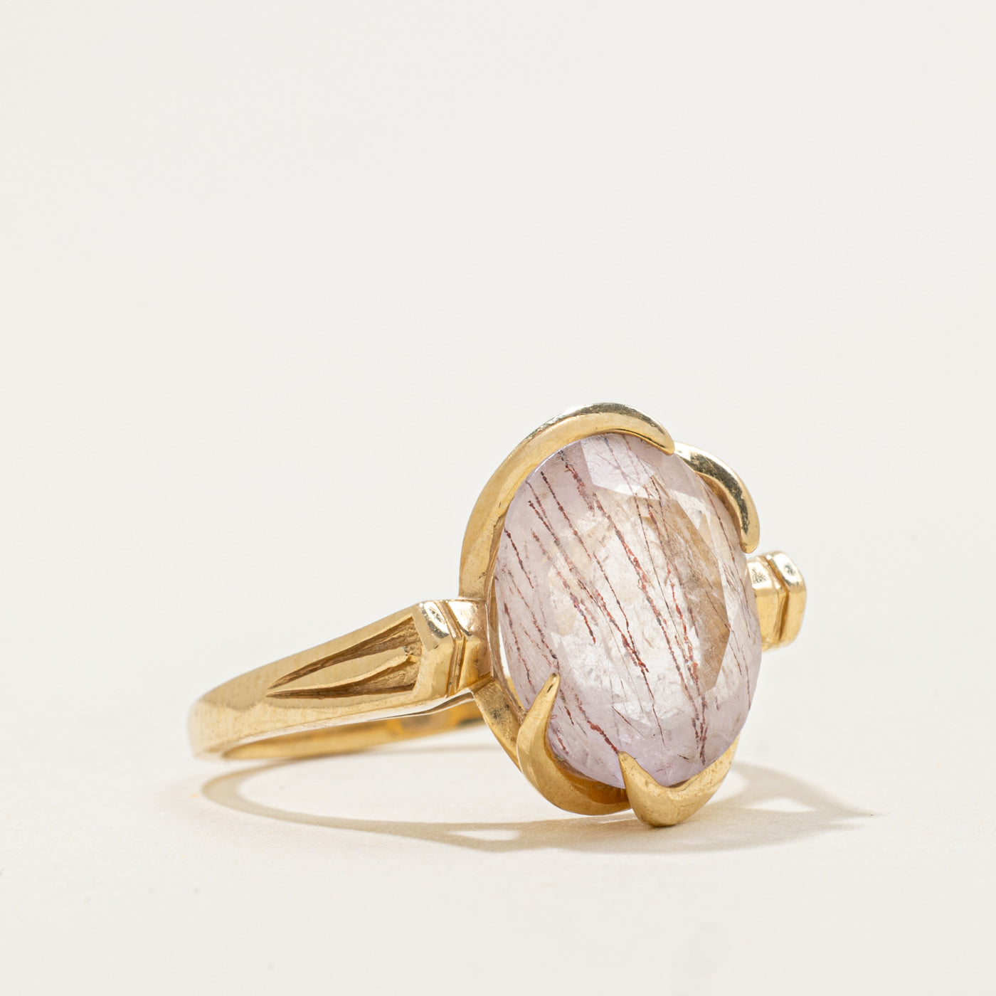 14k Rose Quartz & Hematite Inclusions Ring | 3.25ct | SZ 7.25 |