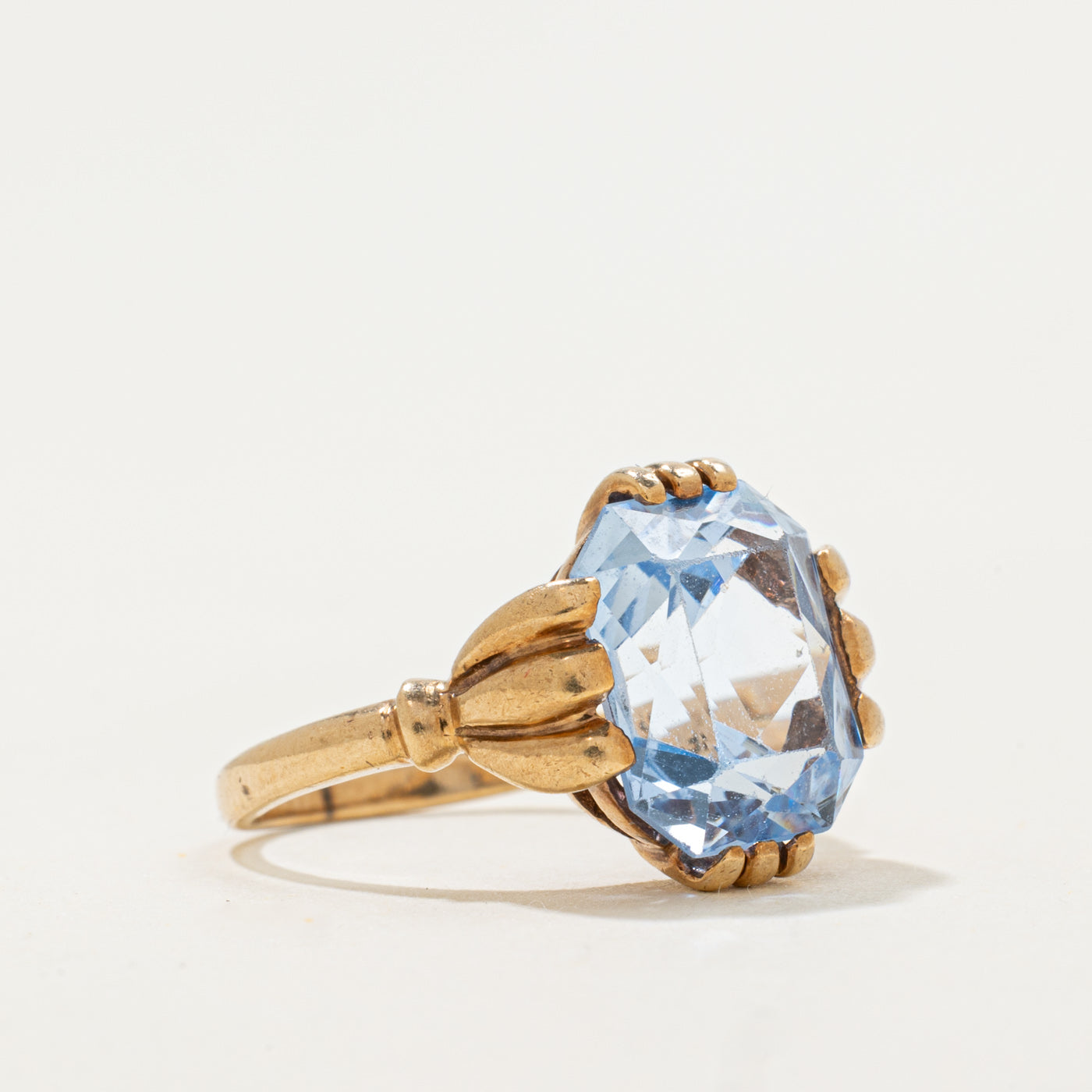 10k Claw Set Scissor Cut Synthetic Blue Spinel Ring | 5.6ct | SZ 7.5