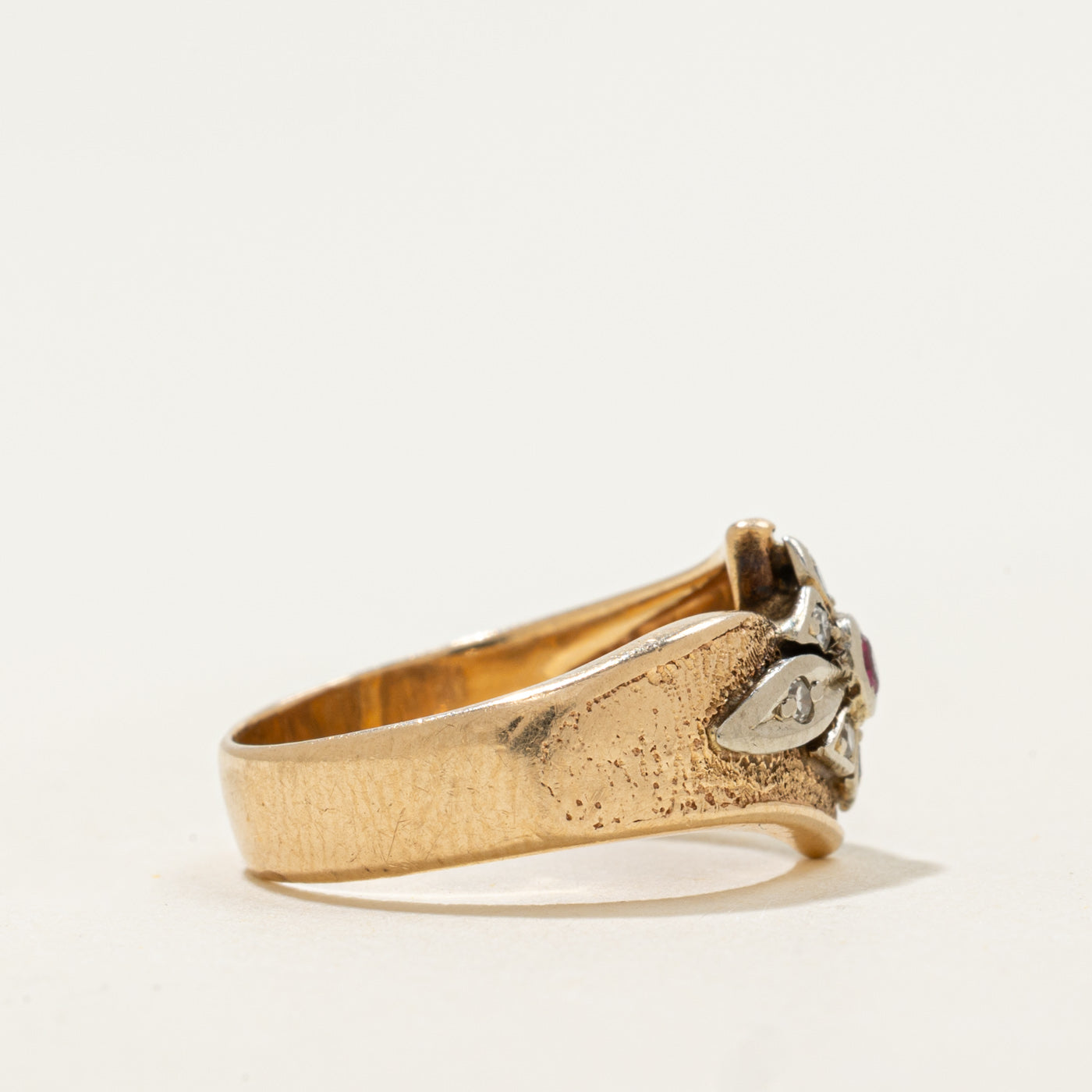 14k Two Tone Gold Ruby & Diamond Floral Ring | 0.04ct, 0.08ctw | SZ 5