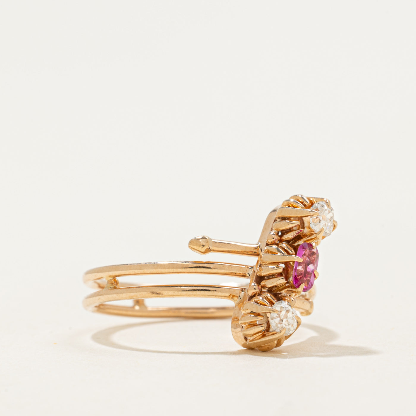14k Three Stone Ruby & Old Mine Cut Diamond Wrap Ring | 0.07ct, 0.16ctw |