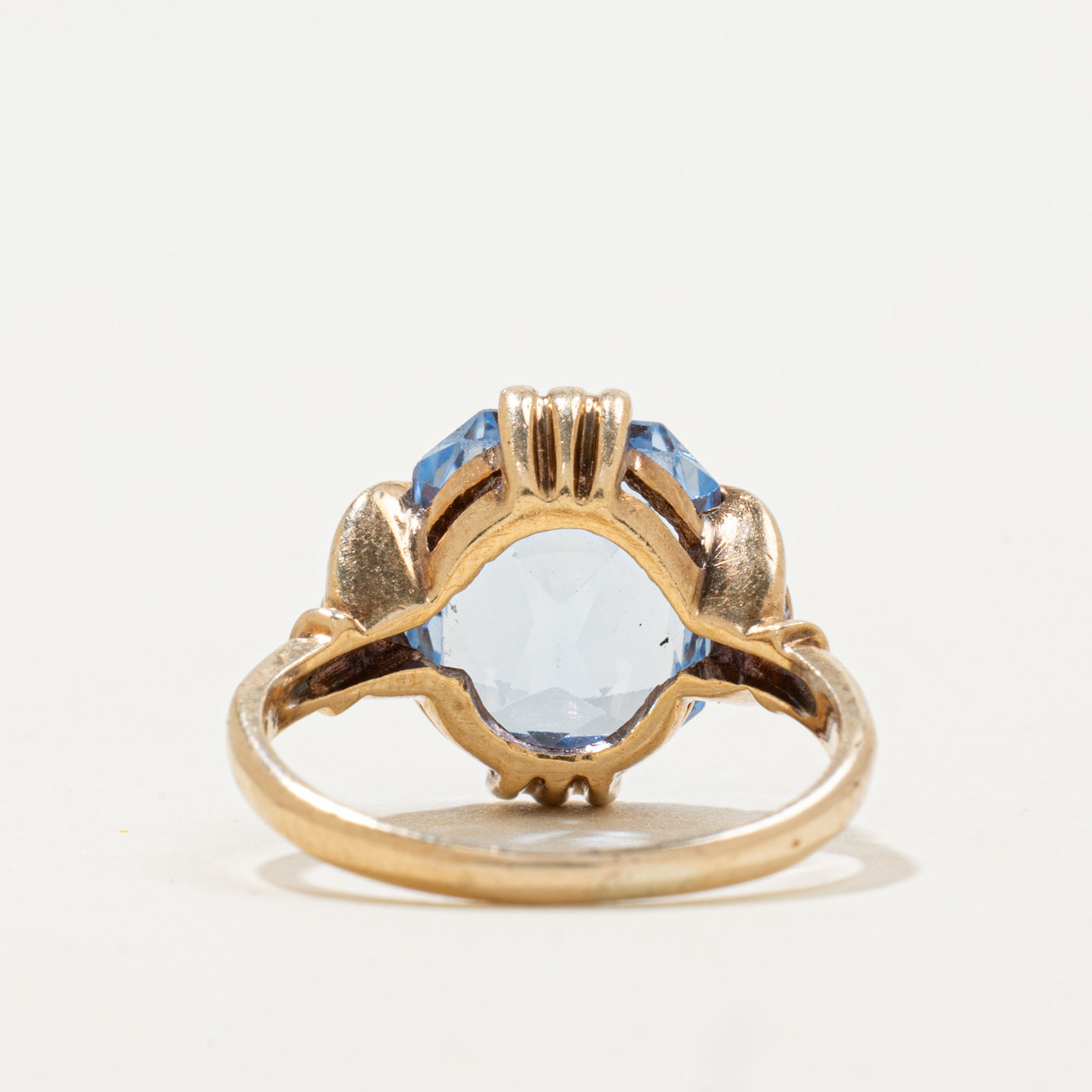 10k Claw Set Scissor Cut Synthetic Blue Spinel Ring | 5.6ct | SZ 7.5