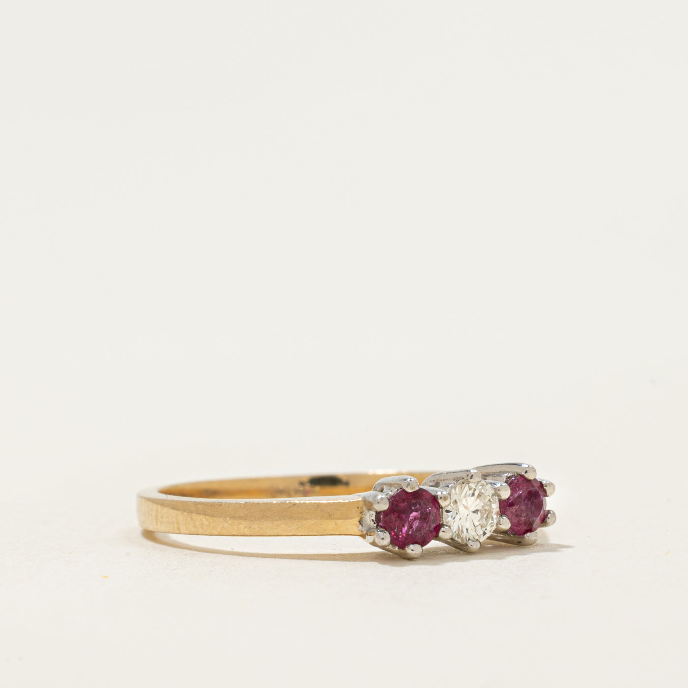 14k Three Stone Ruby & Diamond Ring | 0.28ct, 0.13ctw | SZ 6.5