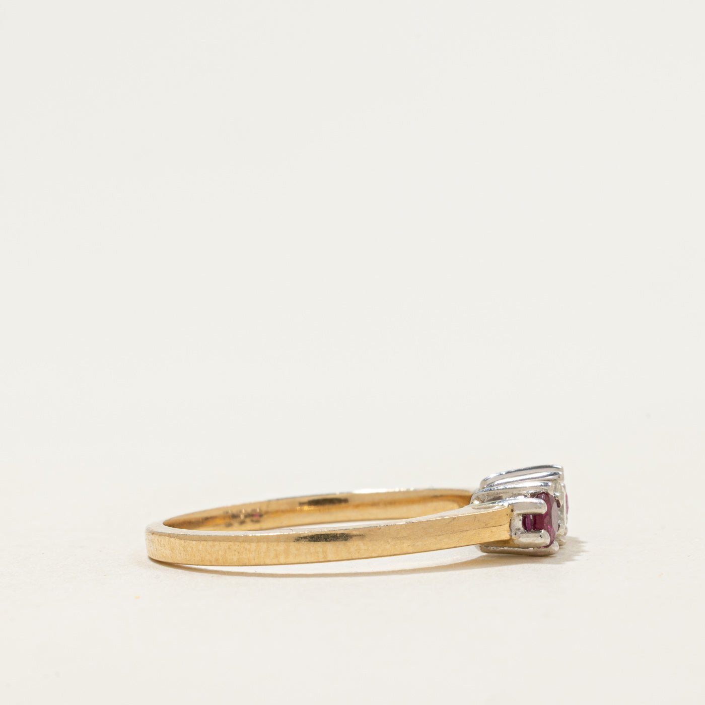 14k Three Stone Ruby & Diamond Ring | 0.28ct, 0.13ctw | SZ 6.5