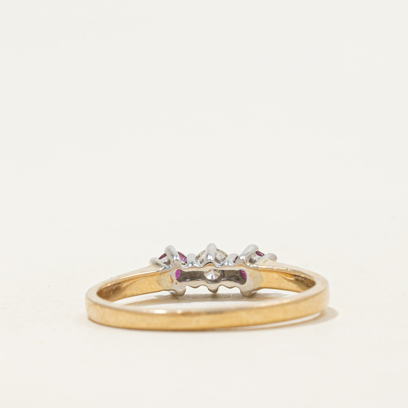 14k Three Stone Ruby & Diamond Ring | 0.28ct, 0.13ctw | SZ 6.5