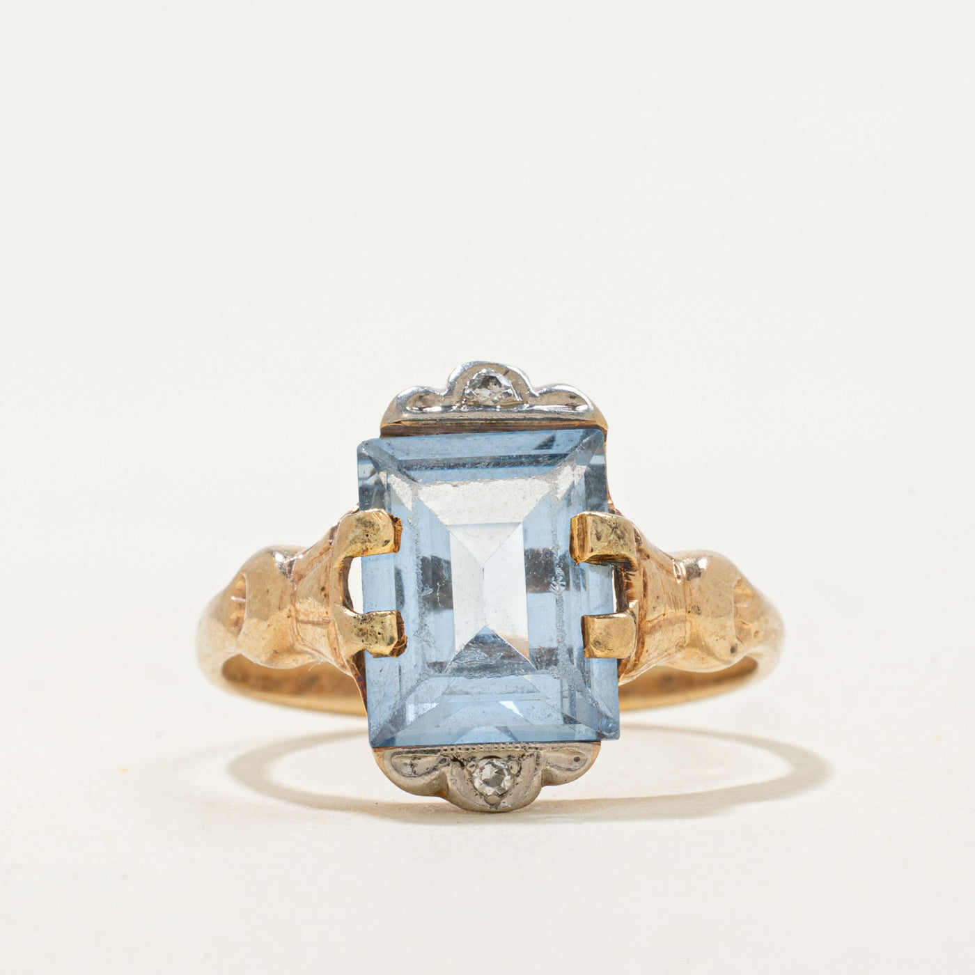10k Tab Set Synthetic Blue Spinel & Diamond Ring | 3.06ct, 0.01ctw | SZ 5