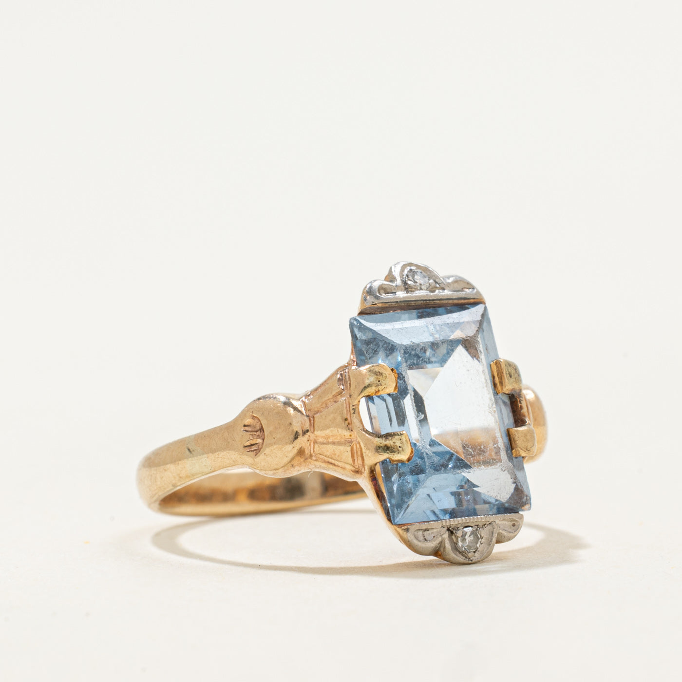 10k Tab Set Synthetic Blue Spinel & Diamond Ring | 3.06ct, 0.01ctw | SZ 5
