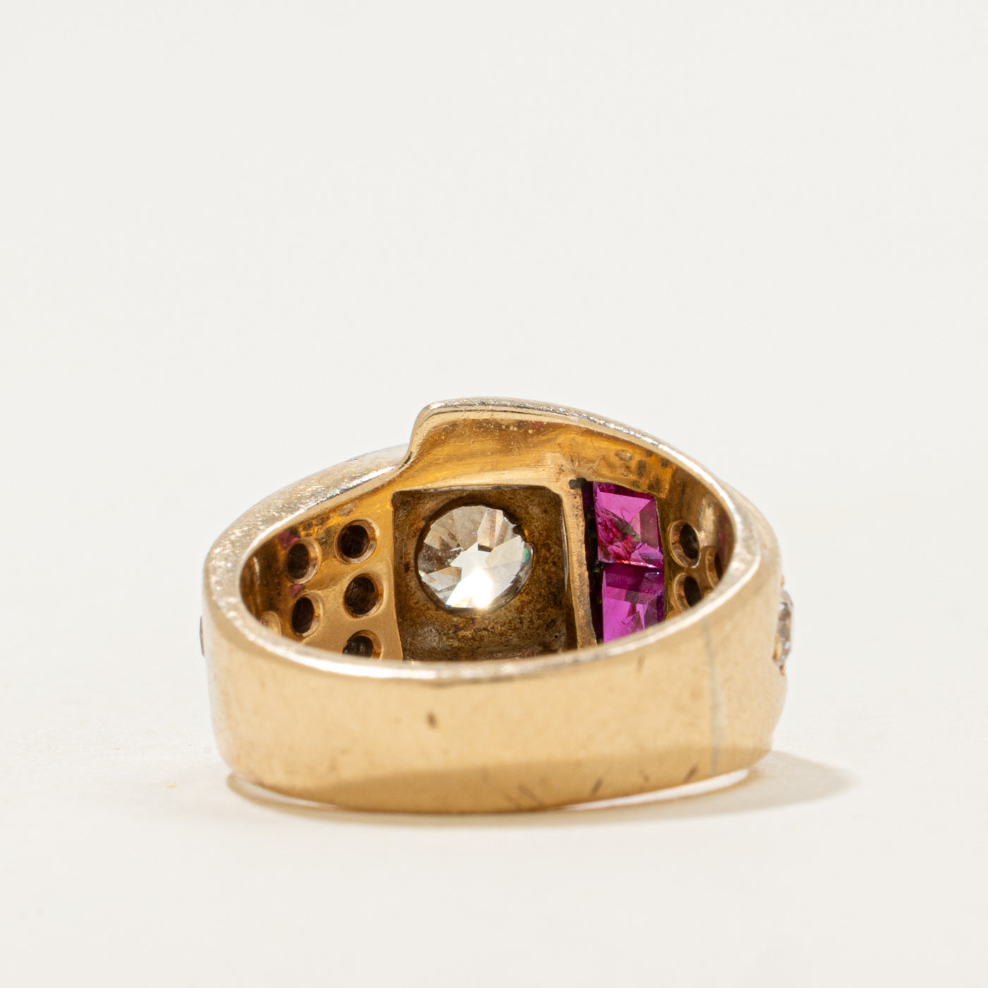 14k Old European Diamond & Ruby Crossover Ring | 0.39ct, 0.29ctw, 0.3ctw | SZ 3.5