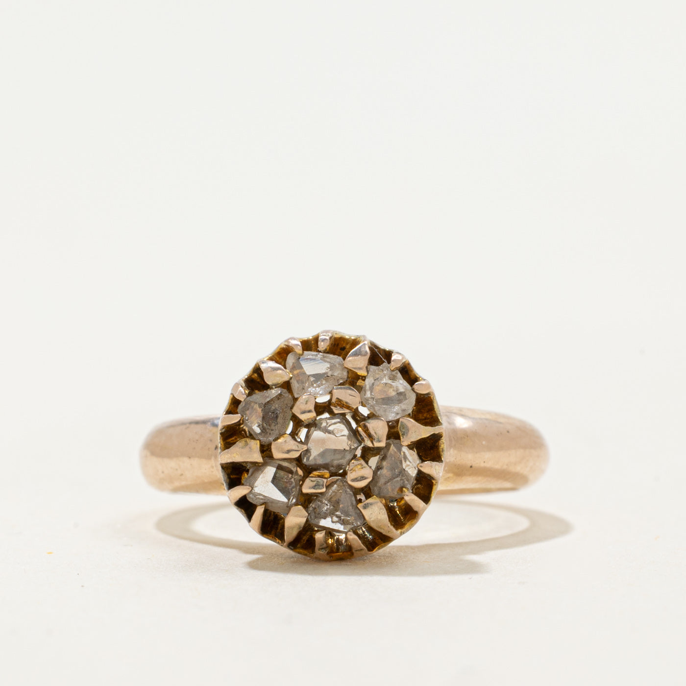 9k Rose Cut Diamond Cluster High Set Basket Ring | 0.38ctw | SZ 4.25