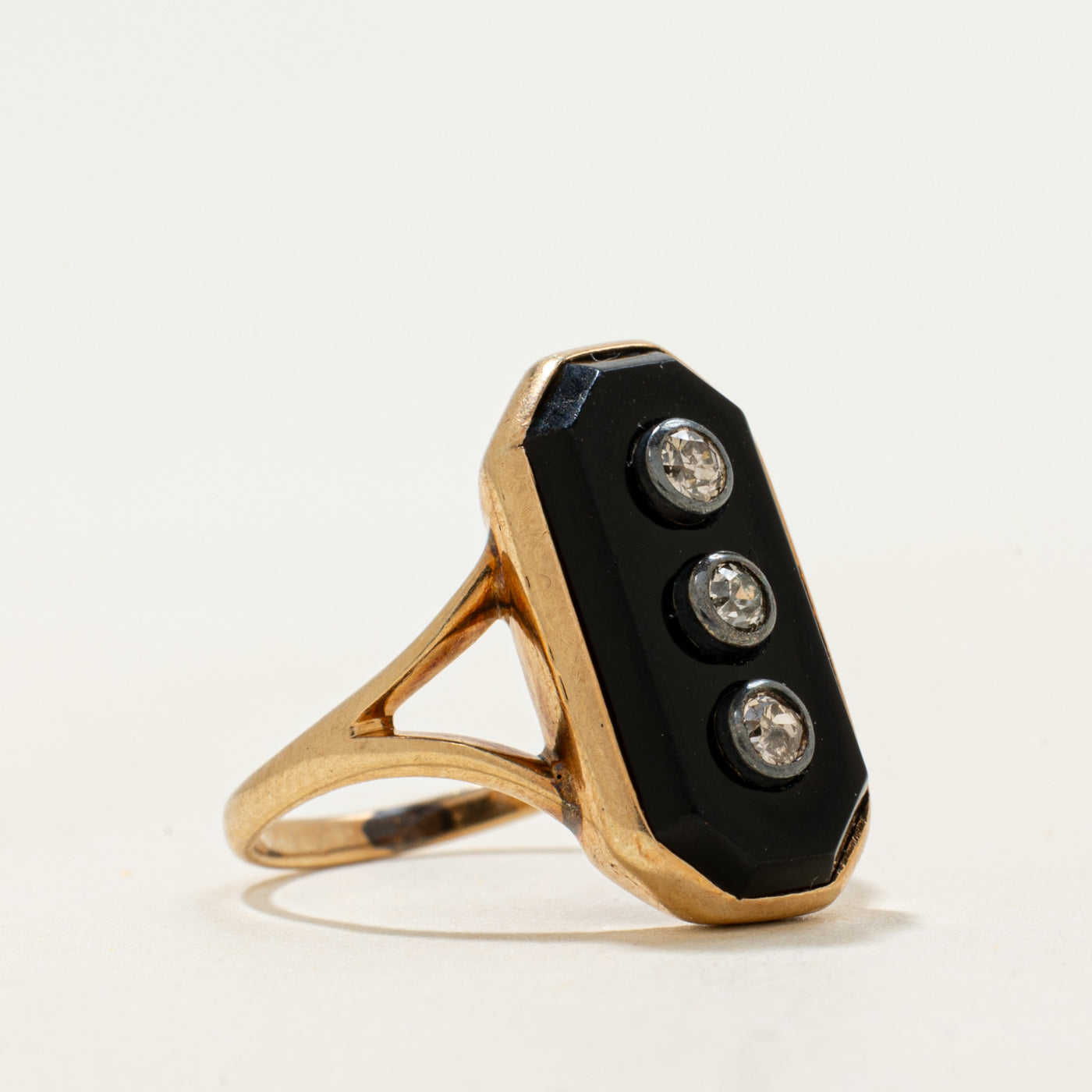 Antique Onyx & Old Mine Cut Diamonds Mourning Ring | 1.6ct, 0.12ctw | SZ 3.5