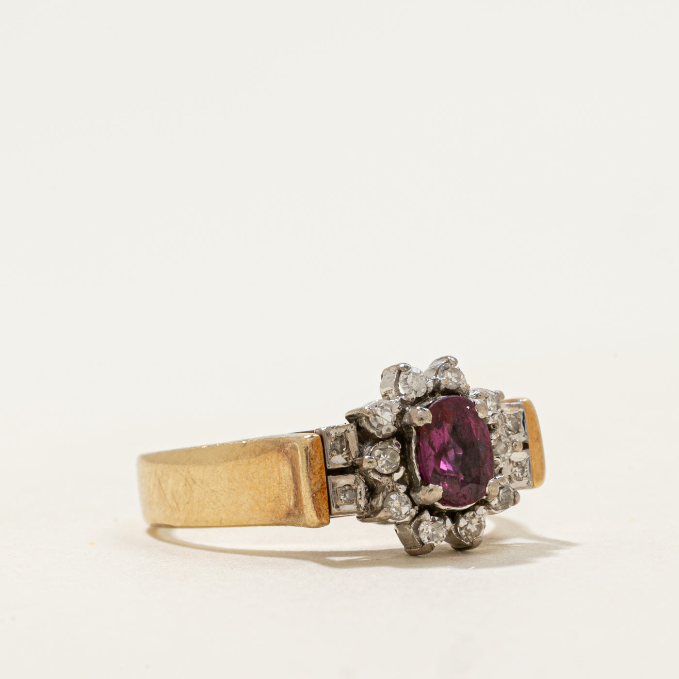 14k Ruby & Diamond Petal Halo Ring | 0.4ct, 0.07ctw | SZ 5.25