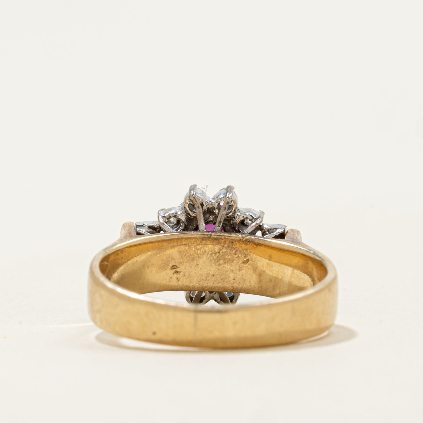 14k Ruby & Diamond Petal Halo Ring | 0.4ct, 0.07ctw | SZ 5.25