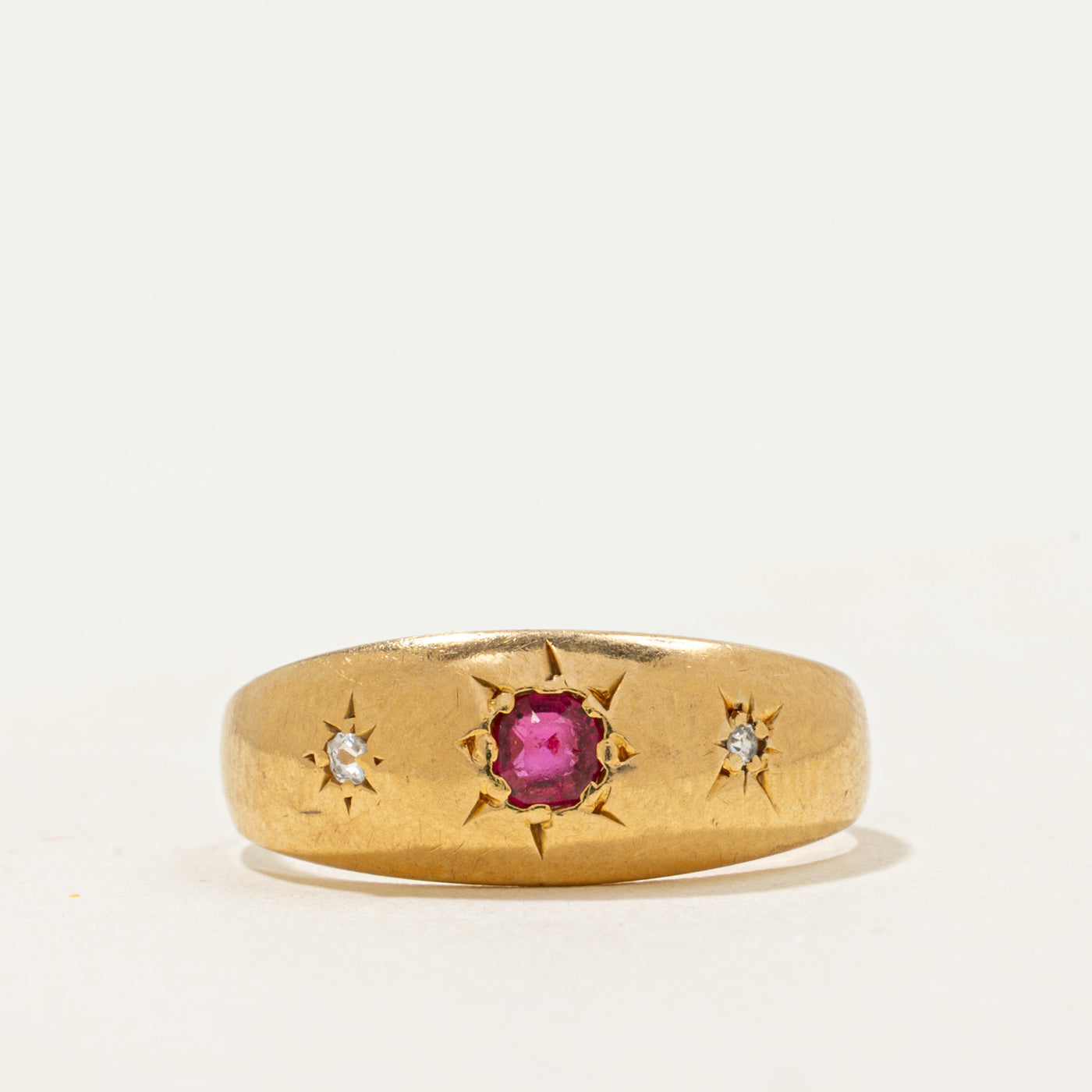 Antique Star Set Ruby & Diamond Ring | 0.1ct, 0.02ctw | SZ 4