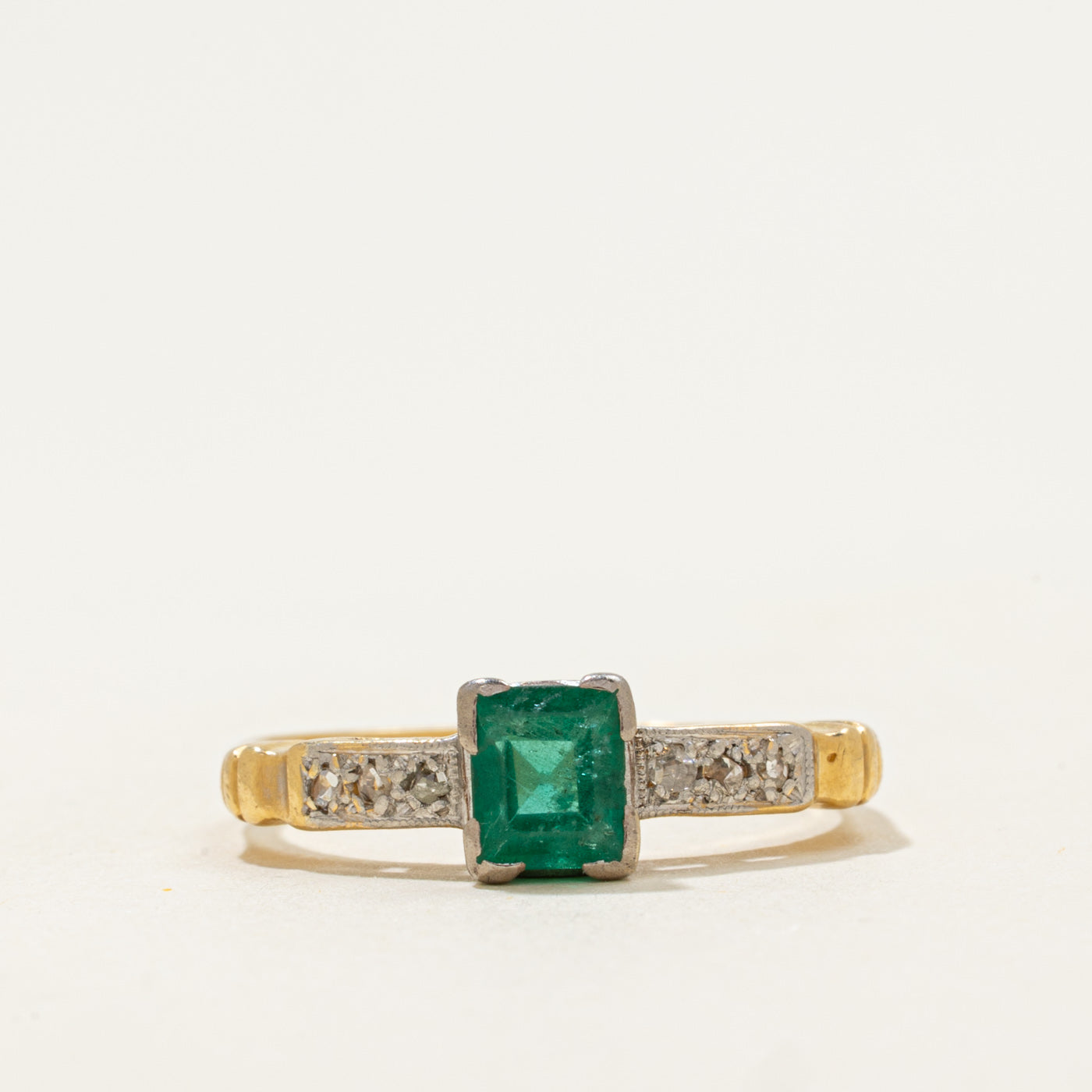 Art Deco Emerald & Rose Cut Diamond Ring | 0.6ct, 0.03ctw | SZ 7.5