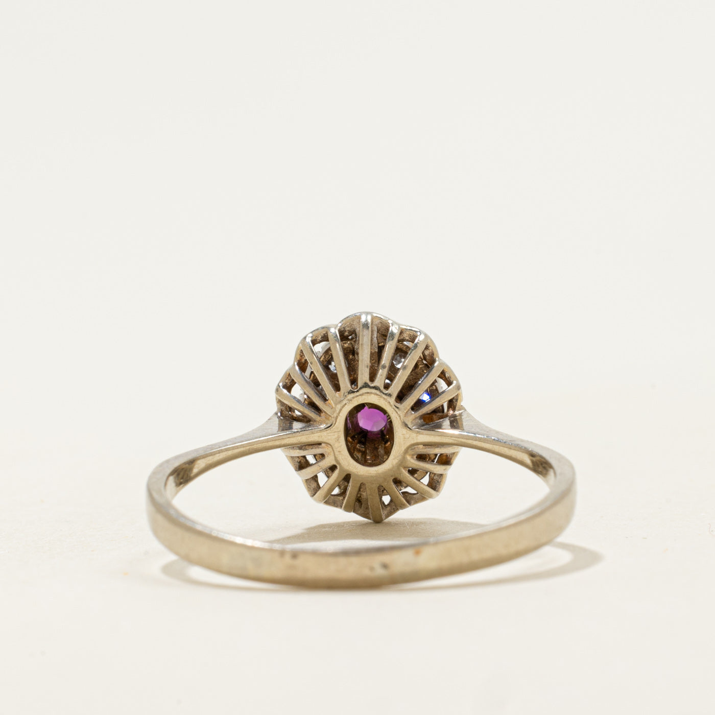 18k Ruby & Single Cut Diamond Flower Halo Ring | 0.19ct, 0.05ctw | SZ 9.5