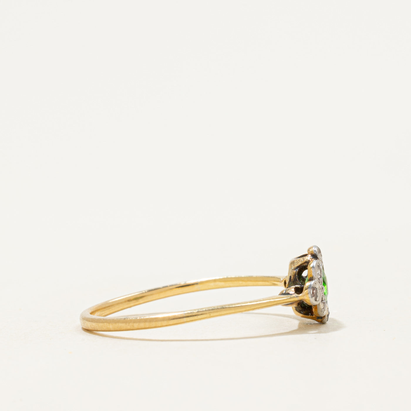 Antique 18k Demantoid Garnet Diamond Navette Ring | 0.16ct, 0.04ctw | SZ 6.75