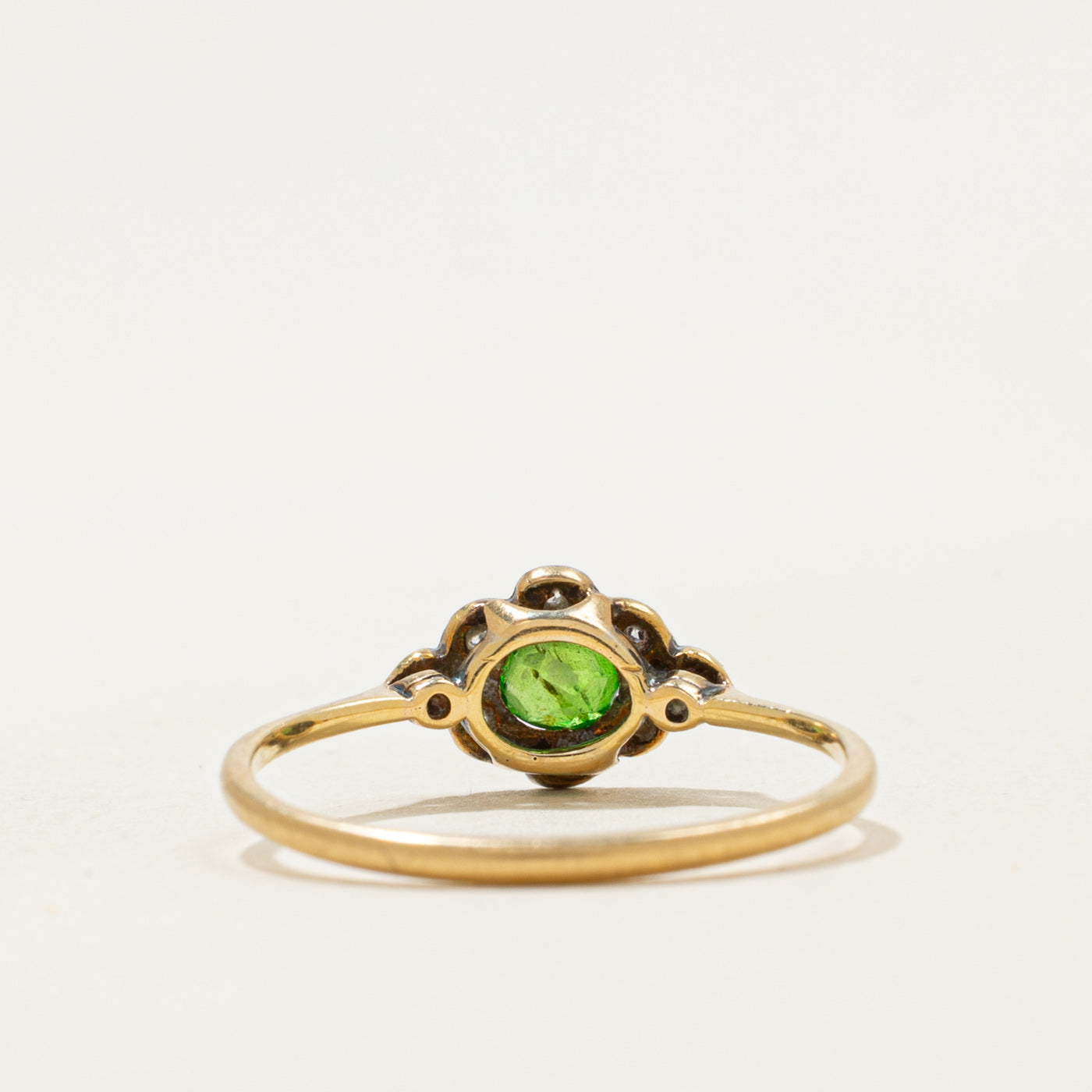 Antique 18k Demantoid Garnet Diamond Navette Ring | 0.16ct, 0.04ctw | SZ 6.75