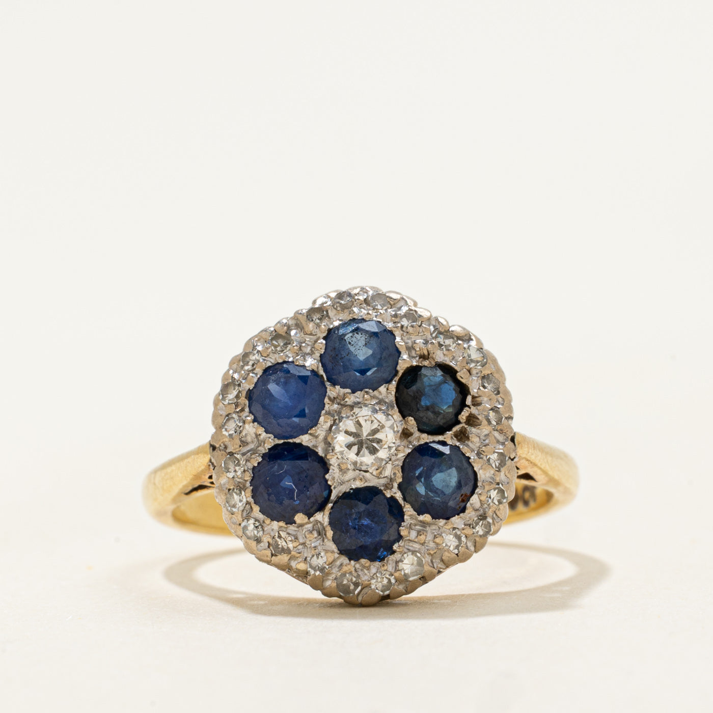 Art Deco 18k Sapphire & Diamond Cluster Ring | 1ctw, 0.2ctw | SZ 5.5