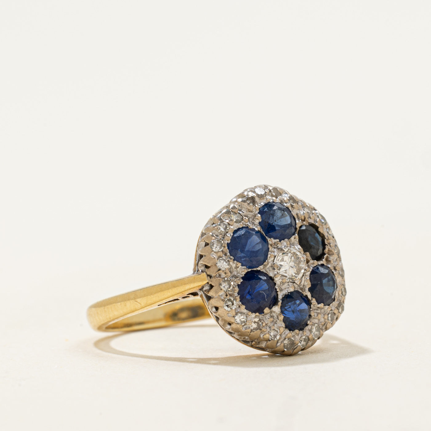 Art Deco 18k Sapphire & Diamond Cluster Ring | 1ctw, 0.2ctw | SZ 5.5
