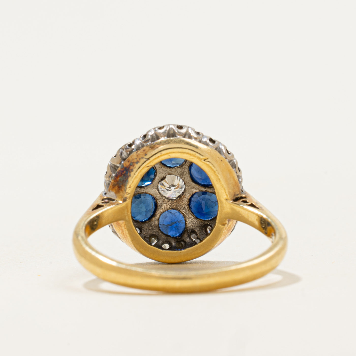 Art Deco 18k Sapphire & Diamond Cluster Ring | 1ctw, 0.2ctw | SZ 5.5