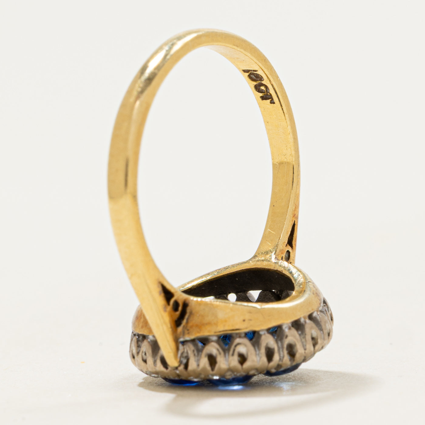Art Deco 18k Sapphire & Diamond Cluster Ring | 1ctw, 0.2ctw | SZ 5.5