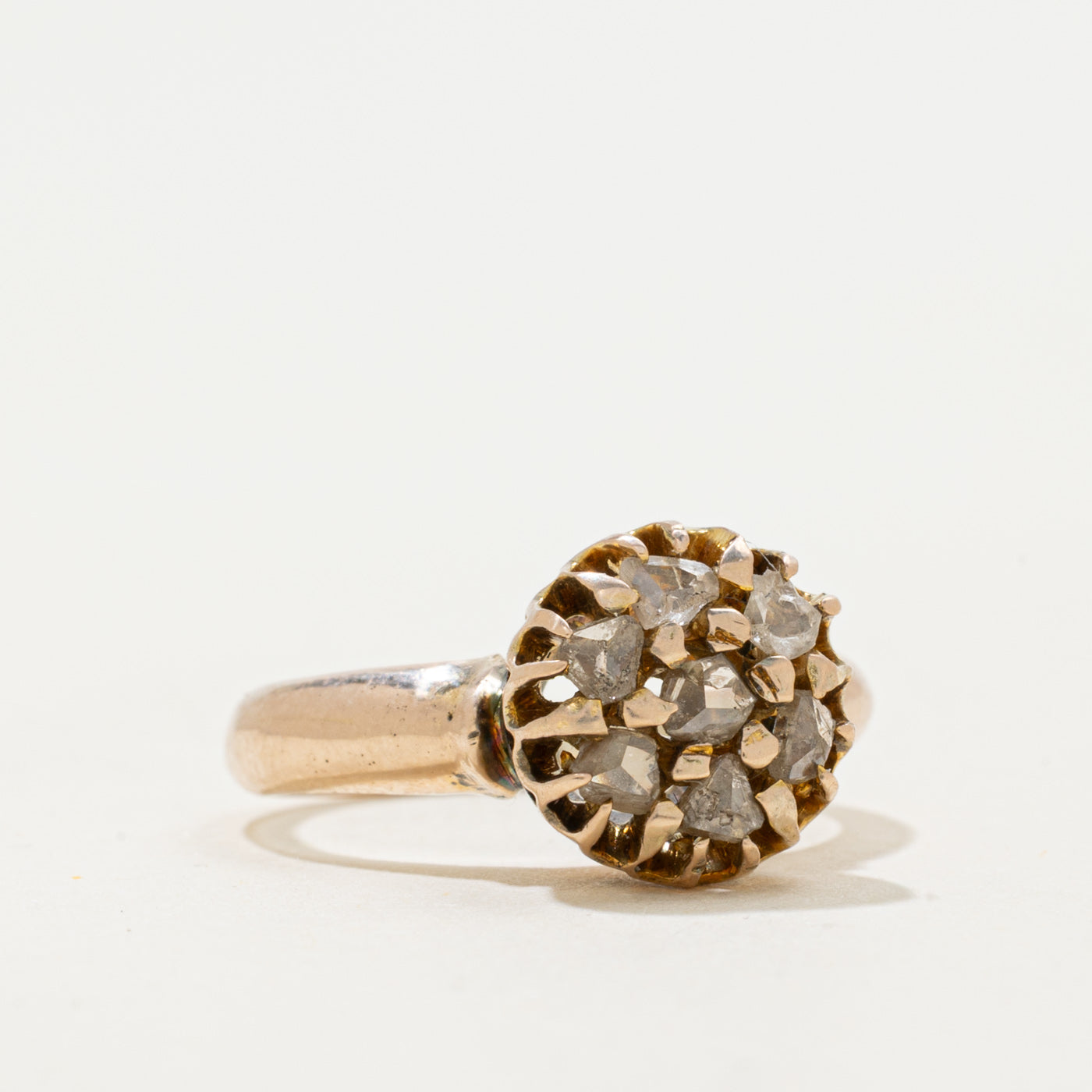 9k Rose Cut Diamond Cluster High Set Basket Ring | 0.38ctw | SZ 4.25