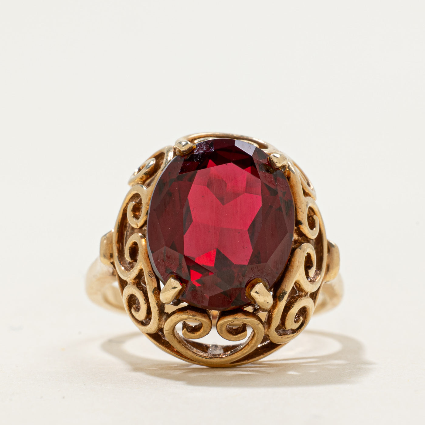 10k Synthetic Ruby Openwork Cocktail Ring | 4.7ct | SZ 5.5