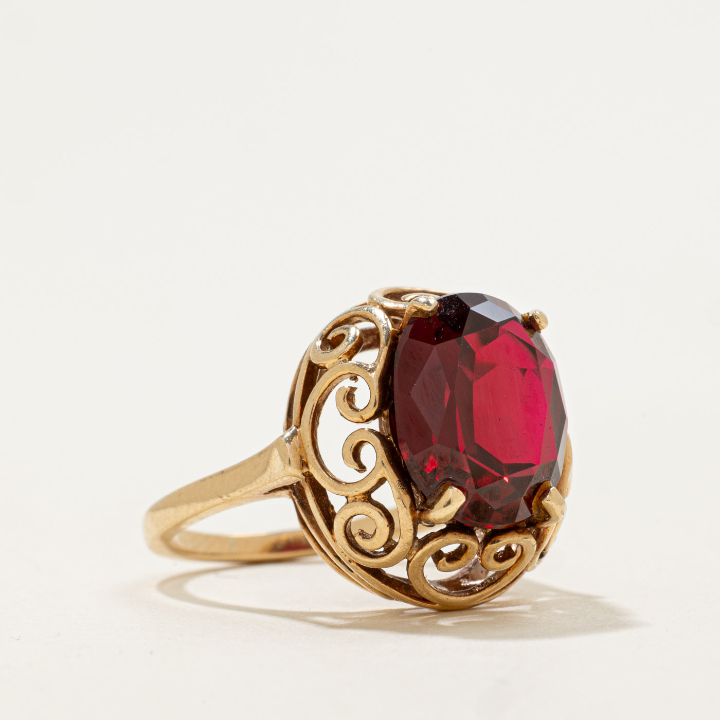 10k Synthetic Ruby Openwork Cocktail Ring | 4.7ct | SZ 5.5