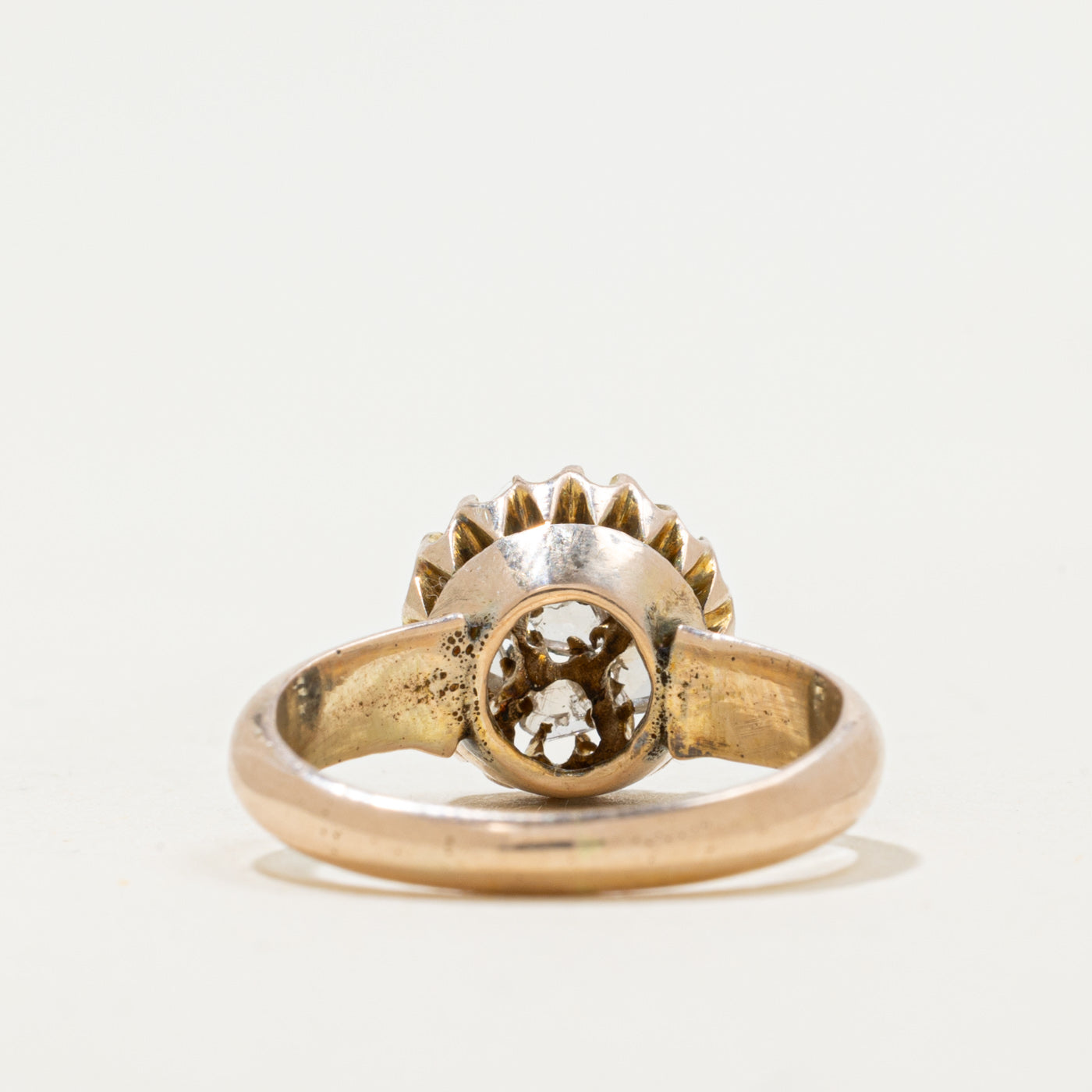 9k Rose Cut Diamond Cluster High Set Basket Ring | 0.38ctw | SZ 4.25
