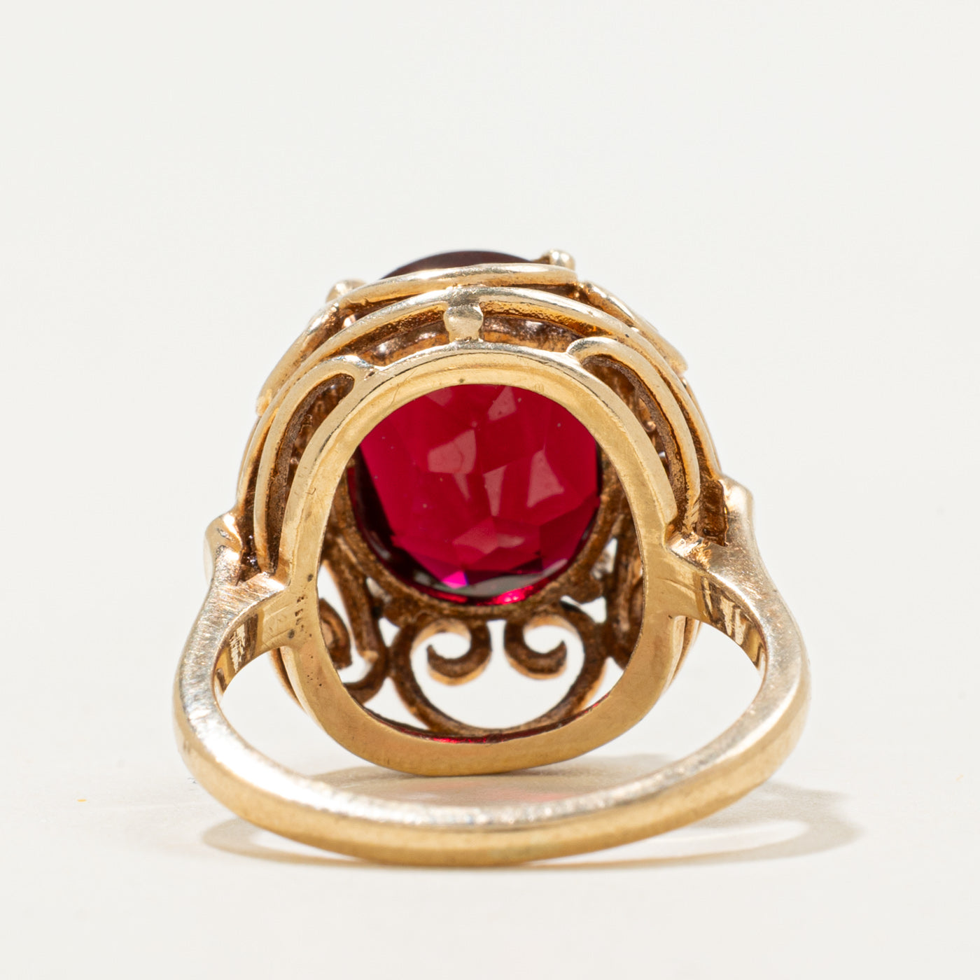 10k Synthetic Ruby Openwork Cocktail Ring | 4.7ct | SZ 5.5